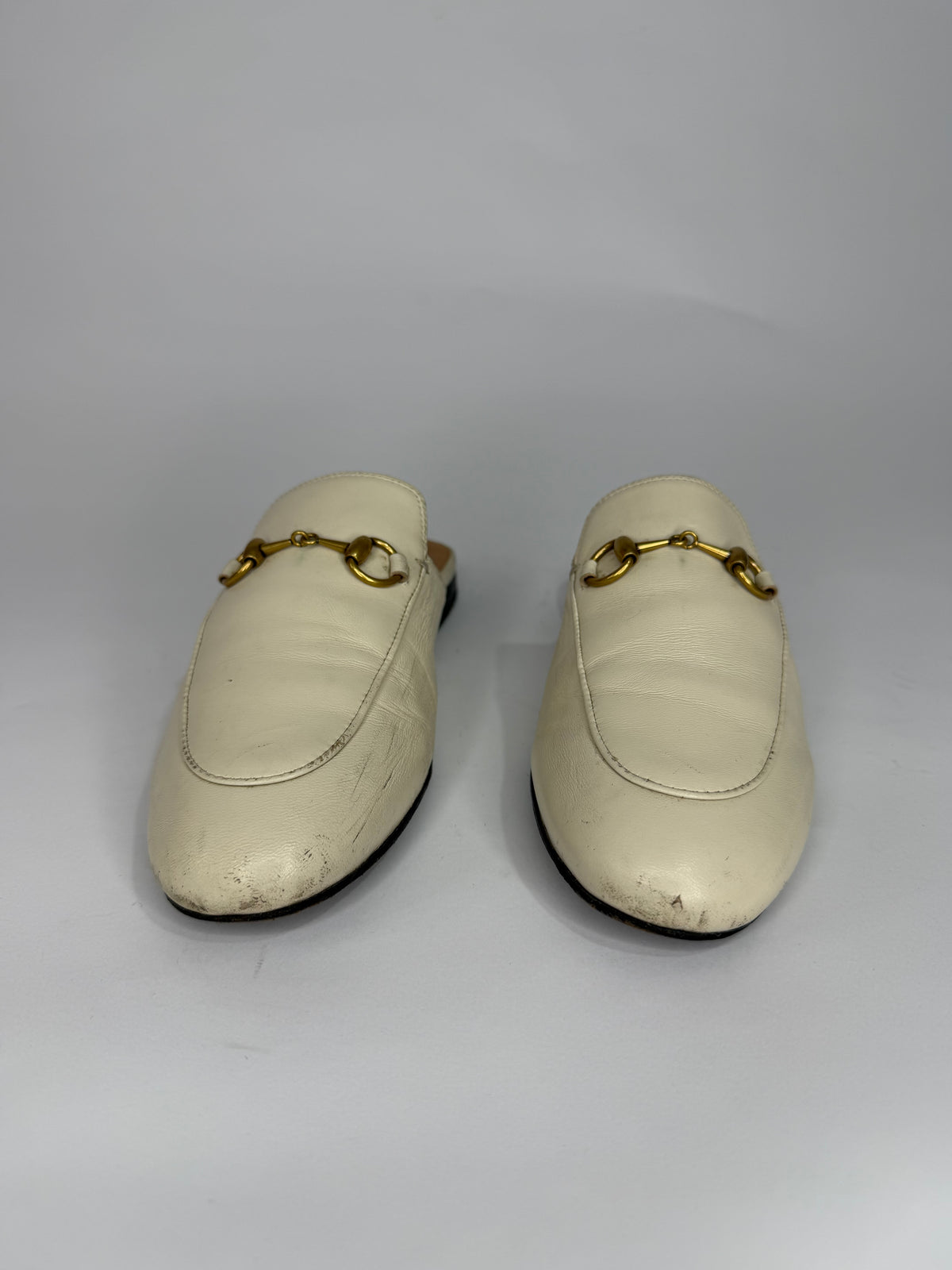 Gucci White Leather Princetown Mules Loafers Size 36 EU/ 3 UK/ 6 US