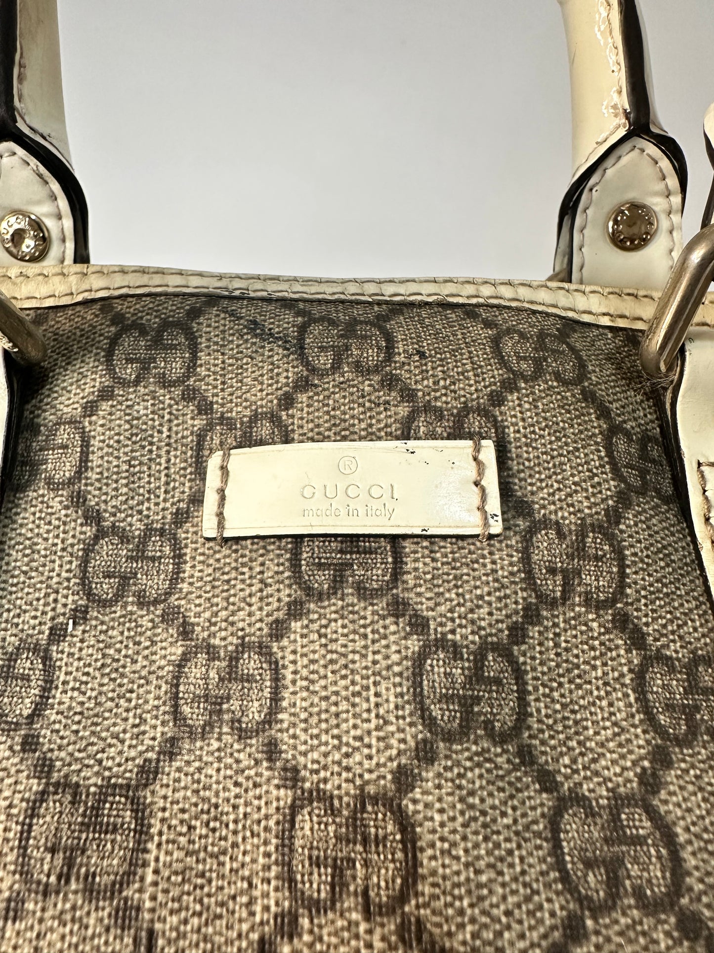 Gucci Beige/White GG Supreme Canvas and Leather Medium Joy Boston Bag