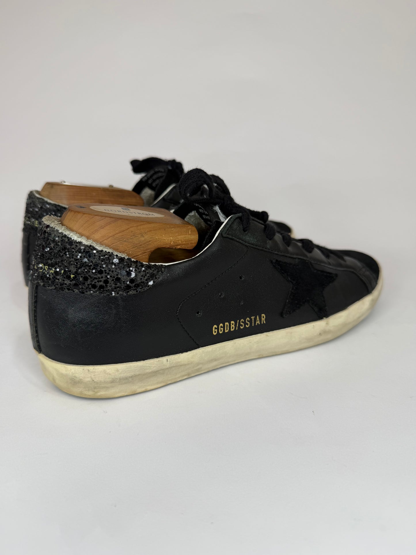 Golden Goose Super Star Black Leather and Suede Lace Up Sneakers Size 40 EU/ 8 US / 7 UK
