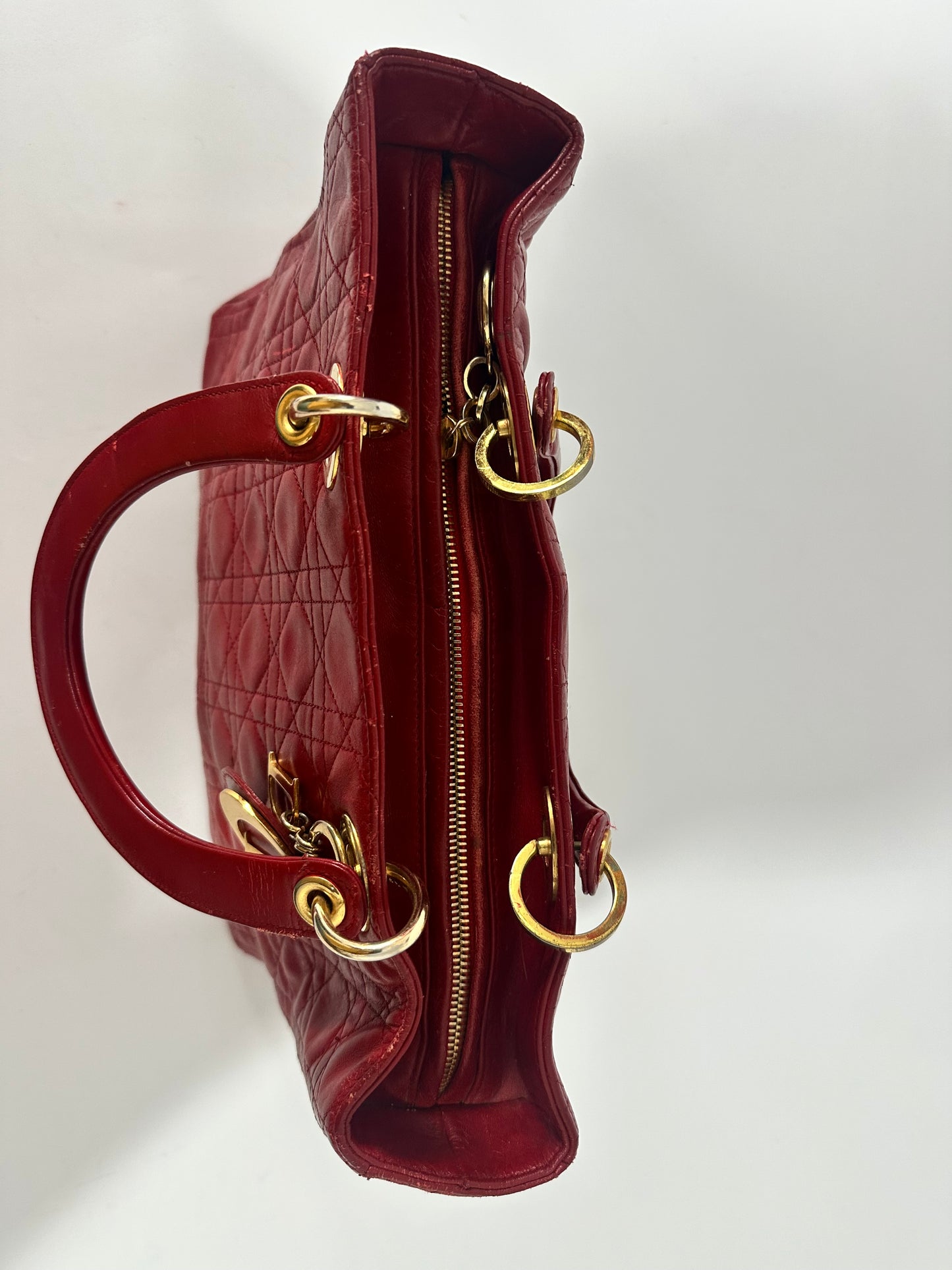 Dior Red Patent Leather Large Lady Dior Tote Bag