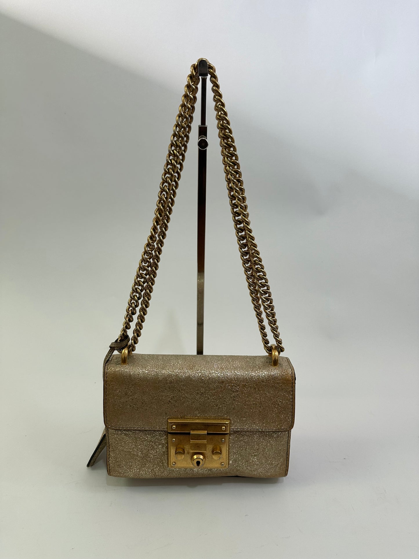 GUCCI Gold Textured Leather Padlock Shoulder Bag