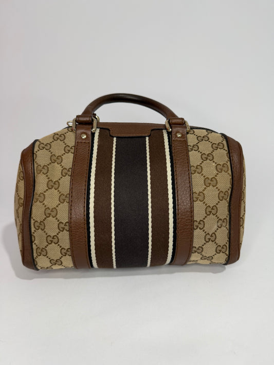Gucci Monogram Vintage Web Small Boston Brown