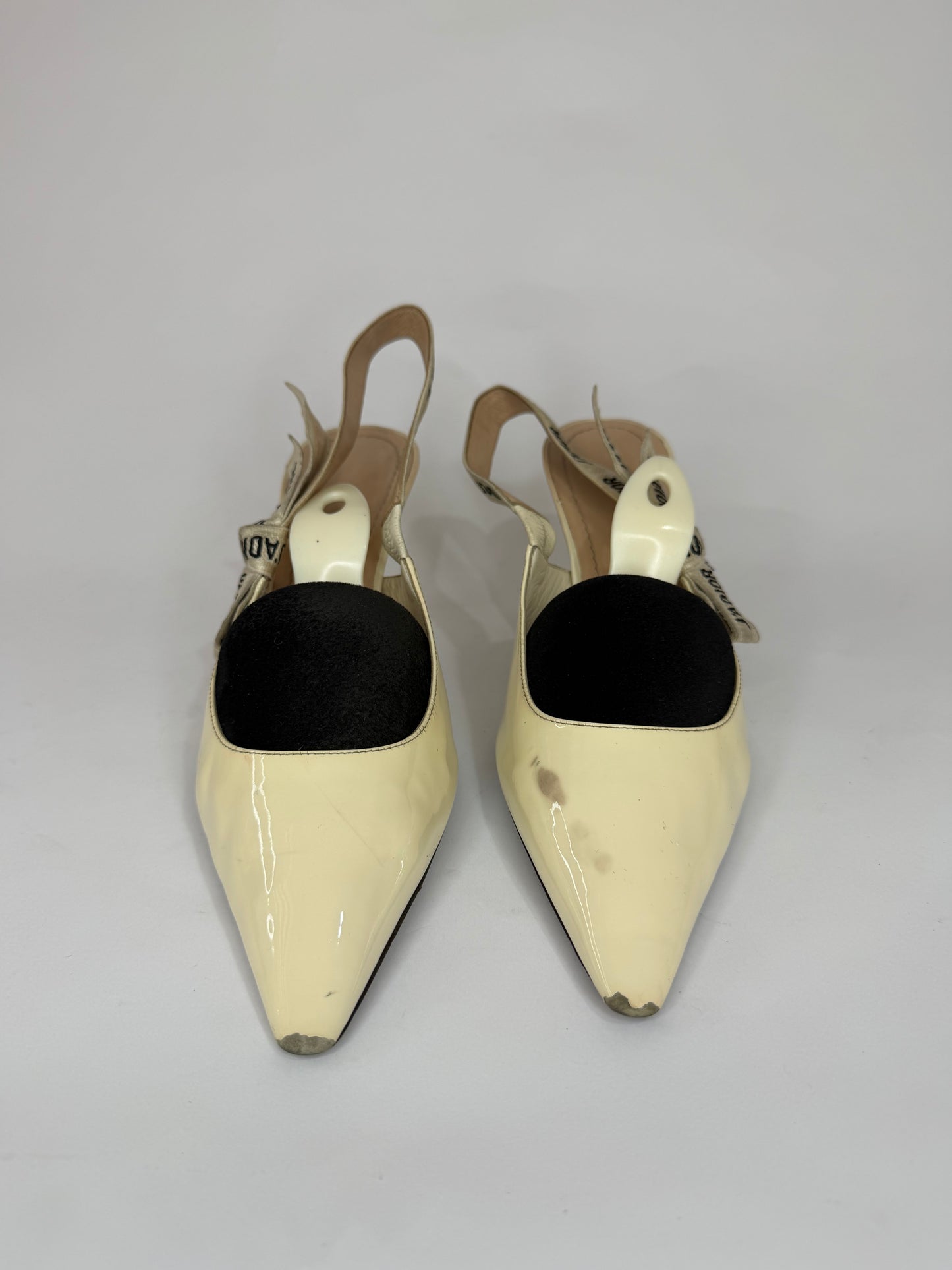 Dior Cream Patent Leather J'Adior Slingback Pumps Size 39
