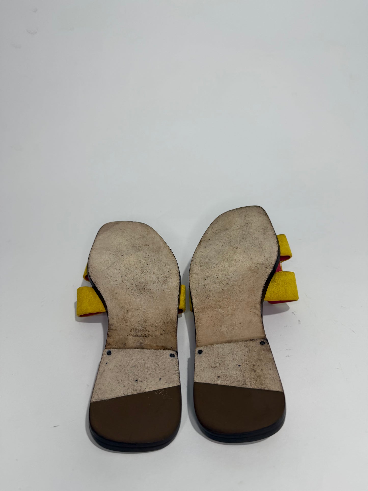 Hermes Yellow Suede Oran Flat Slides Size 39EU/ 9 US/ 6 UK