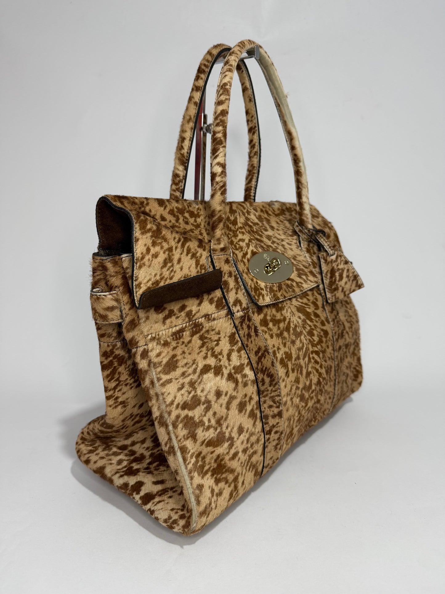 Mulberry Bayswater Pony Hair Leopard Print Tote Bag Brown Calf Hair Leather