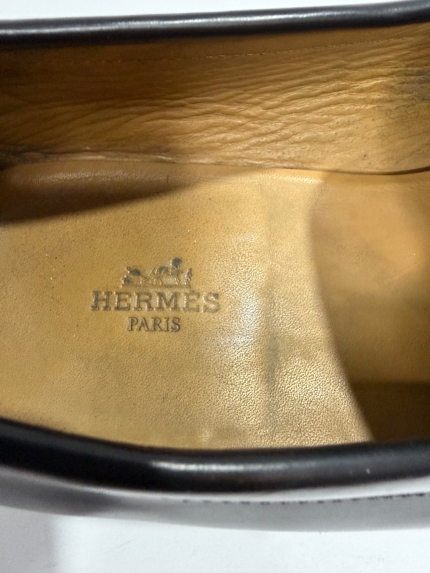 HERMES Black Leather Slip On Kennedy Loafers Size 42 EU/ 9 US/ 8 UK