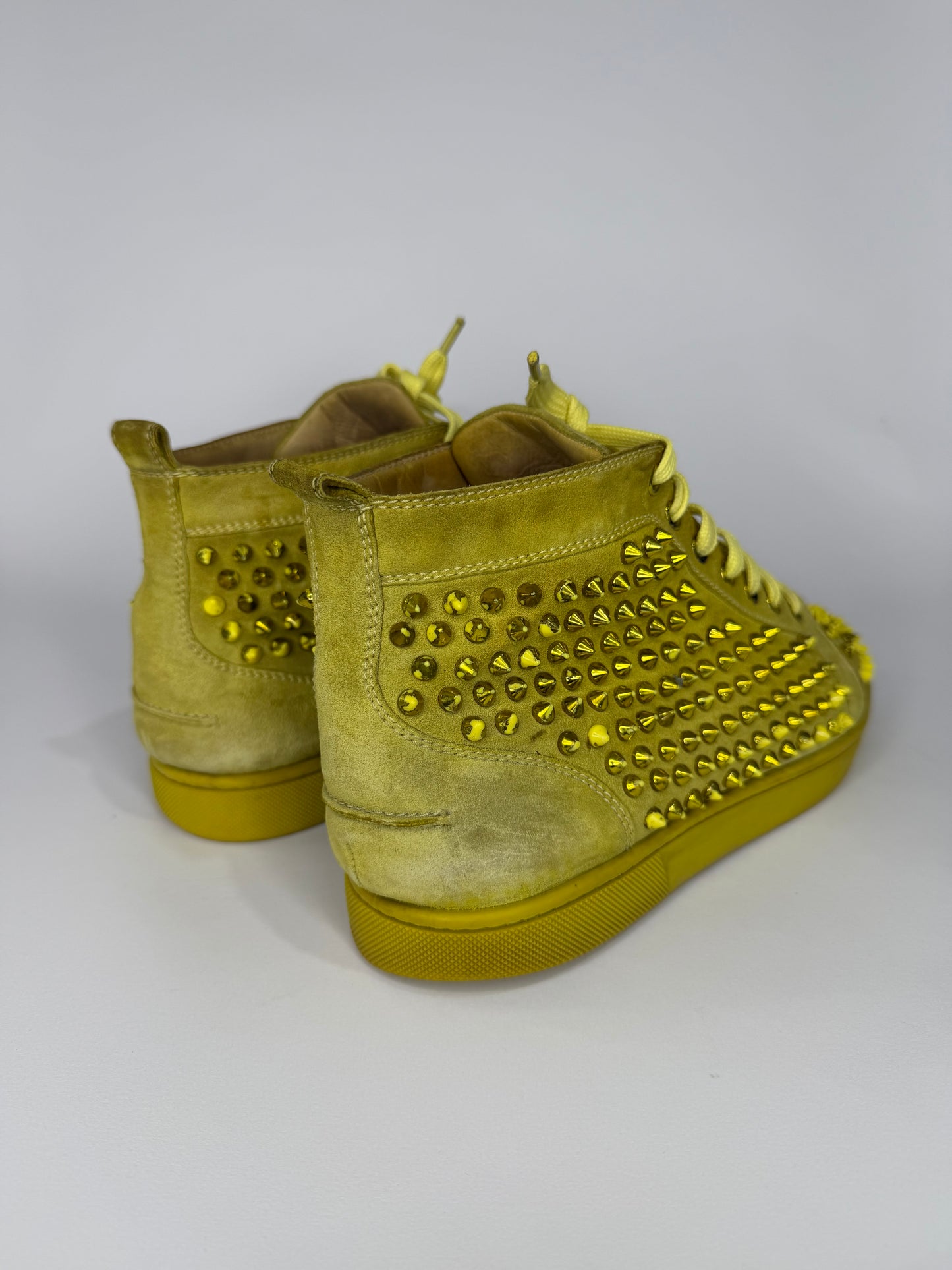 Christian Louboutin Louis Spikes  Yellow Suede High Top Sneakers Size 43 EU/ 9 UK/ 10 US