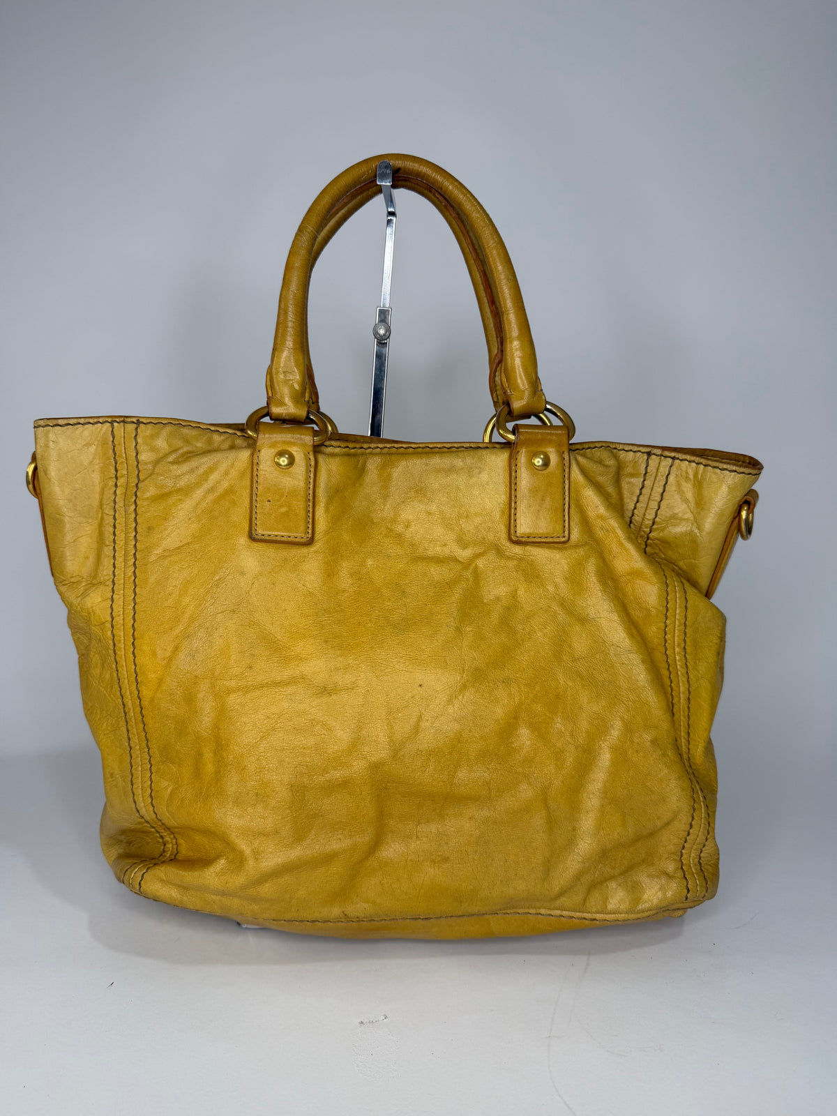 Prada Yellow Leather Top Handle Bag