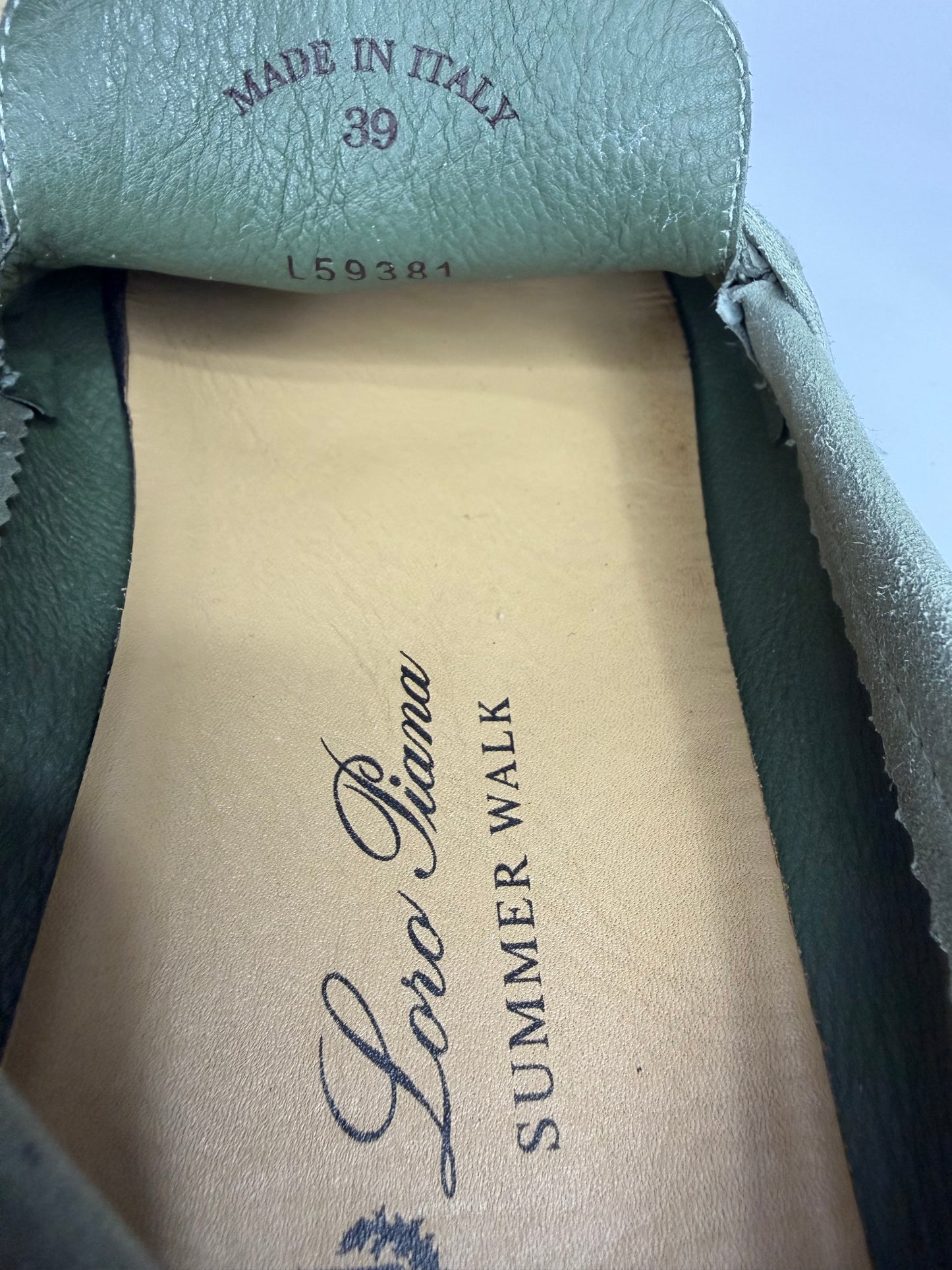 Loro Piana mint green Suede Summer Charms Walk Loafers Size 39 EU/ 9 US