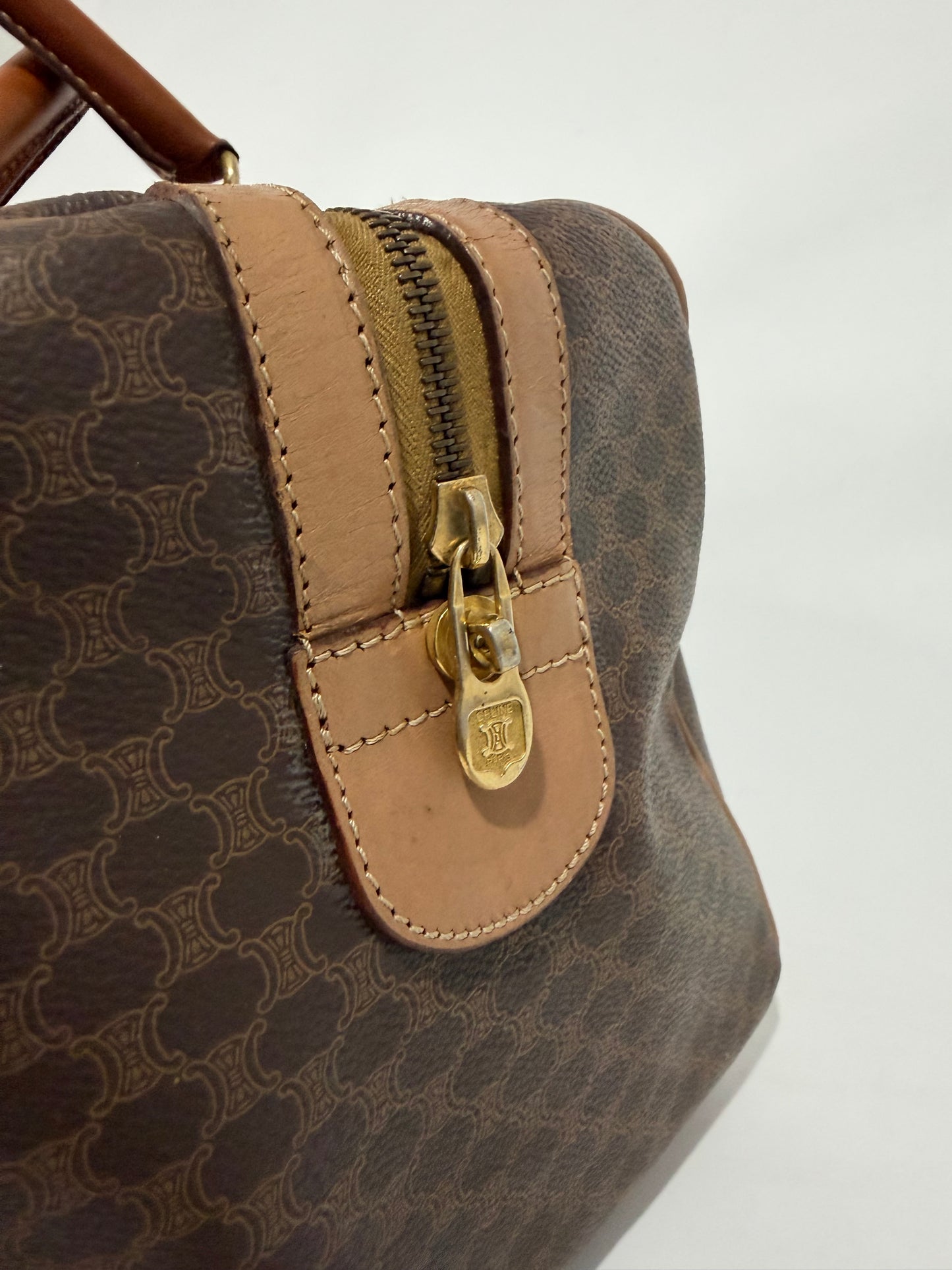 Celine Brown Triomphe Coated Canvas Large Voyage Duffle Bag