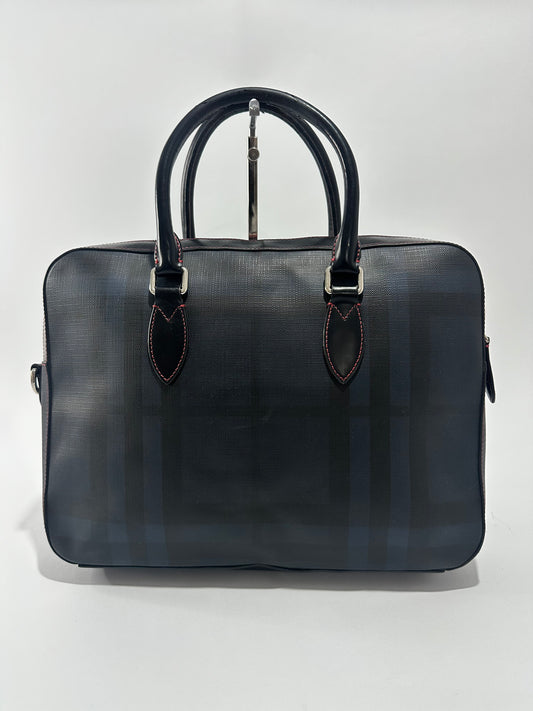 Burberry Smoked Check Coated Canvas and Leather The Barrow Briefcase Bag