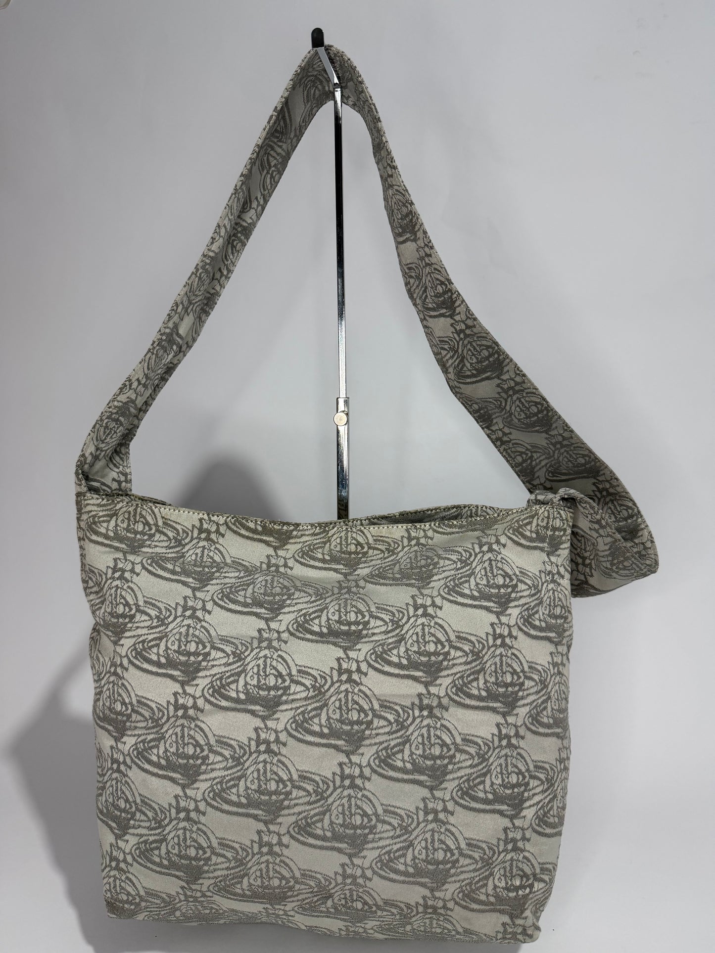 Vivienne Westwood Orb Monogram Jacquard Canvas Shoulder Bag – Grey/Cream
