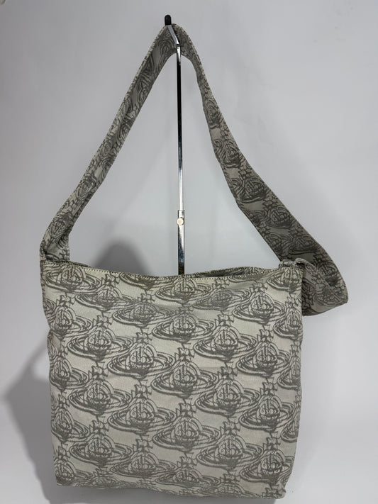 Vivienne Westwood Orb Monogram Jacquard Canvas Shoulder Bag – Grey/Cream