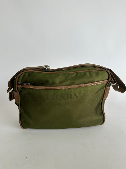 PRADA Tessuto Nylon Flat Messenger Bag Green