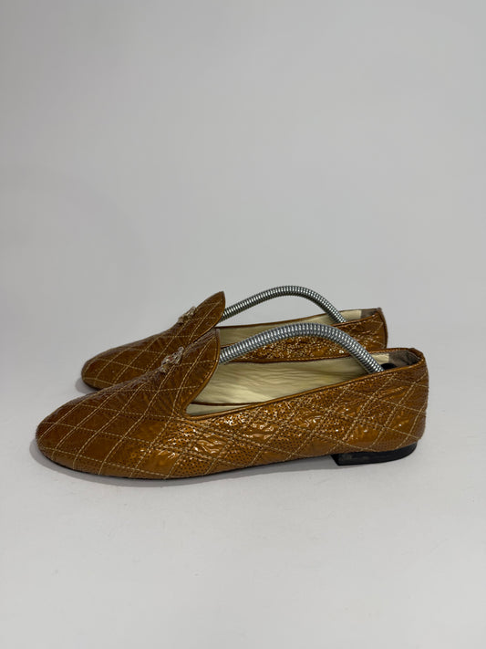 CHANEL Tan Quilted Leather Driver Loafers Size 37.5 EU/7.5 US/ 4.5 UK
