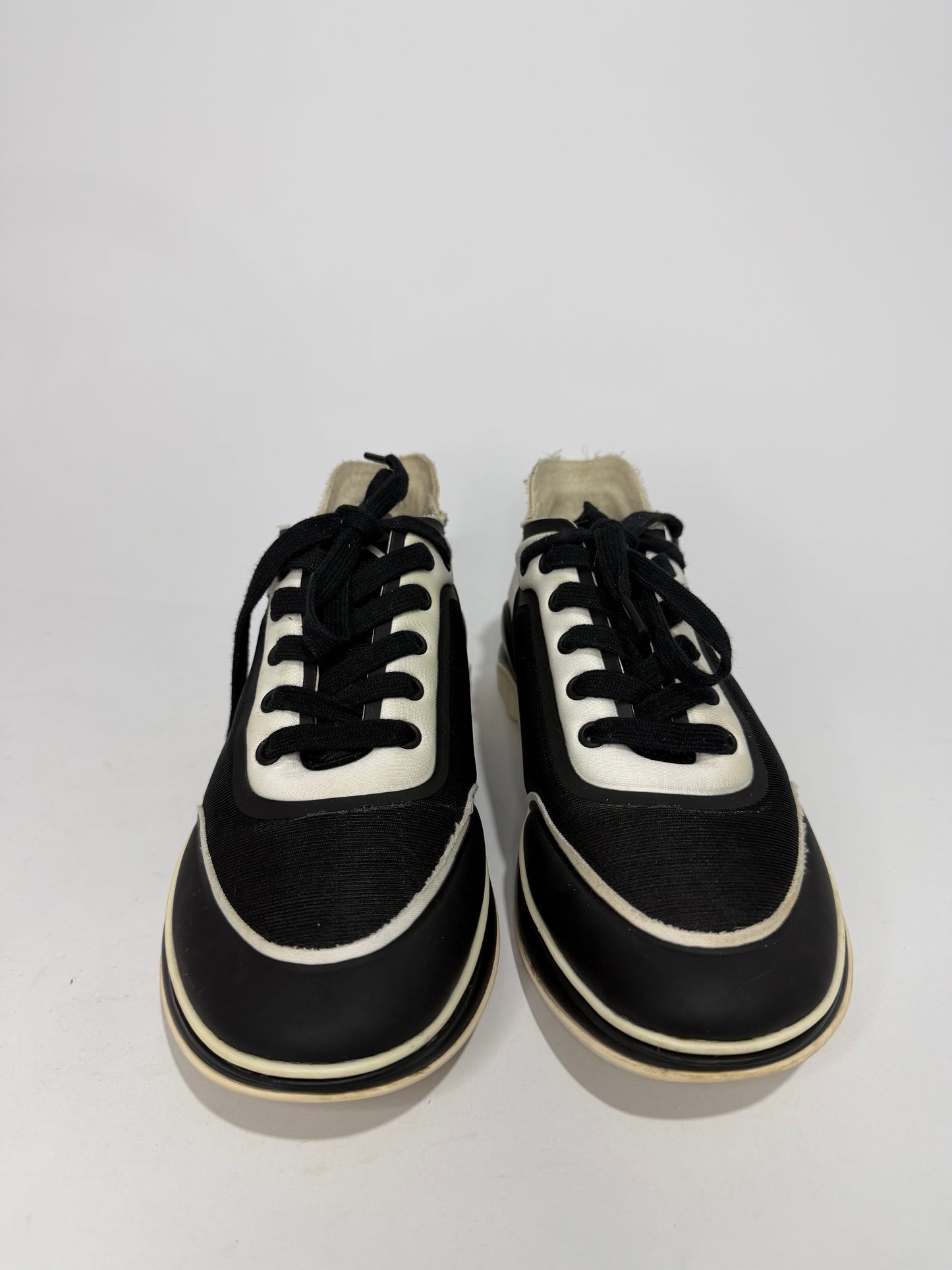 CHANEL Lycra CC Sneakers Black White Size 40 EU/ 10 US