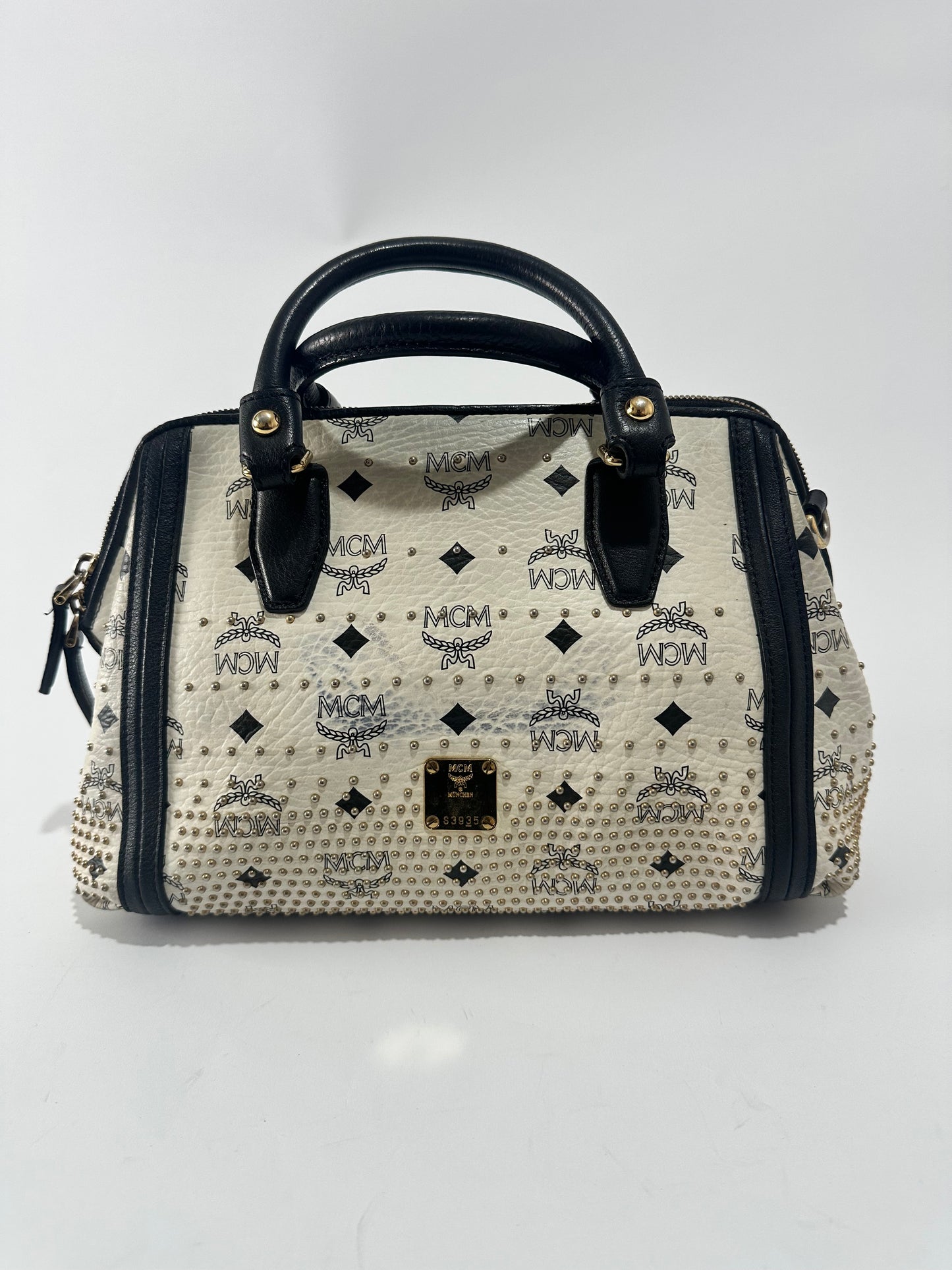 MCM 
Visetos Heritage Boston Satchel White