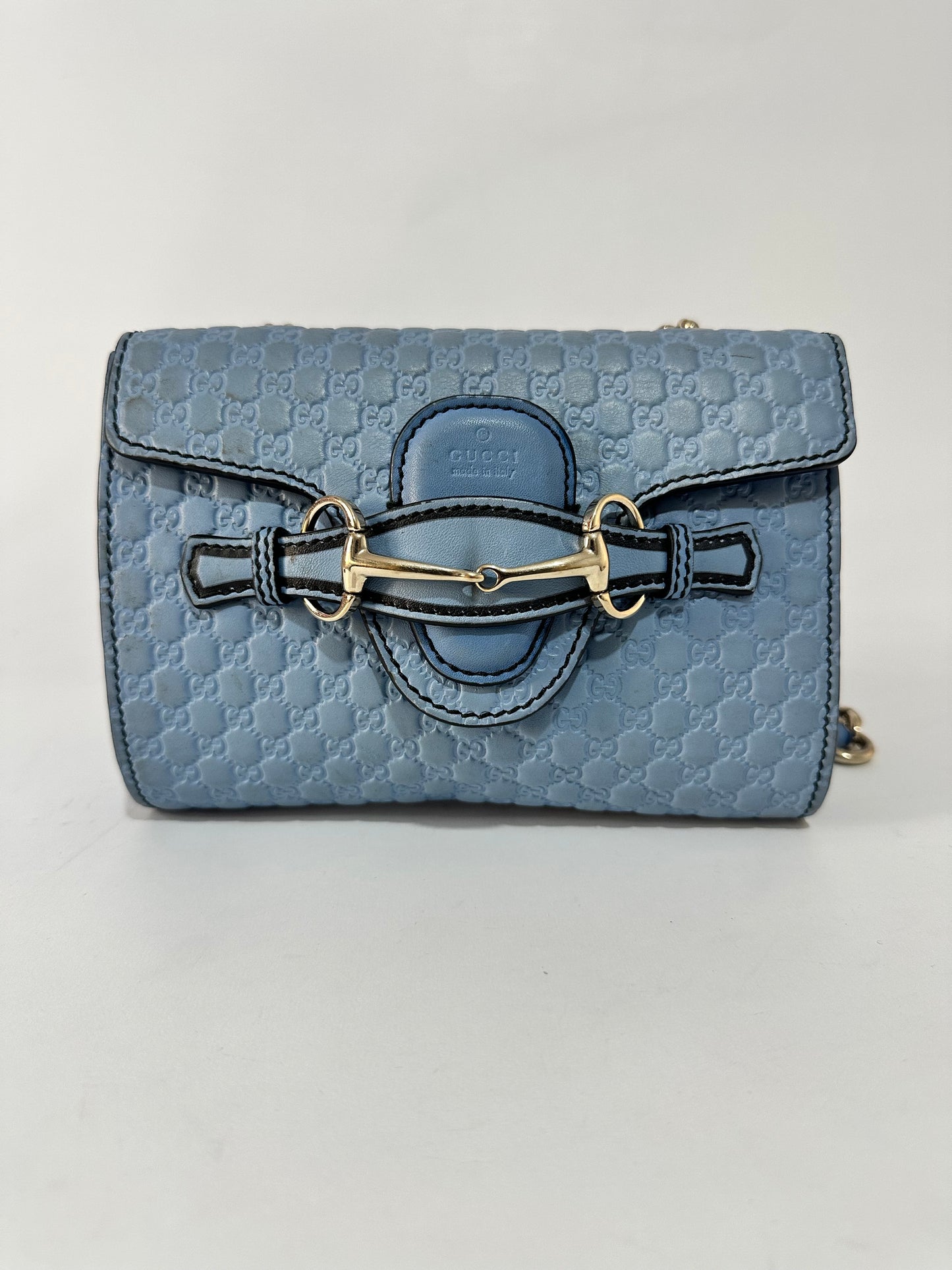 GUCCI Blue Micro Guccissima Leather Emily Small Shoulder Bag