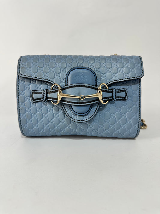 GUCCI Blue Micro Guccissima Leather Emily Small Shoulder Bag