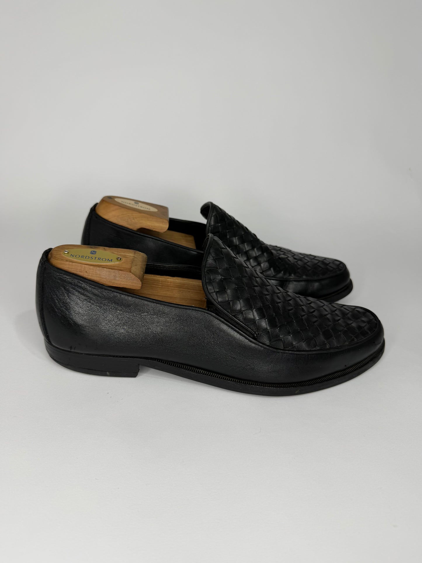 Bottega Veneta Black Intrecciato Leather Slip On Loafers Size 42 EU/ 8 UK/ 9 US