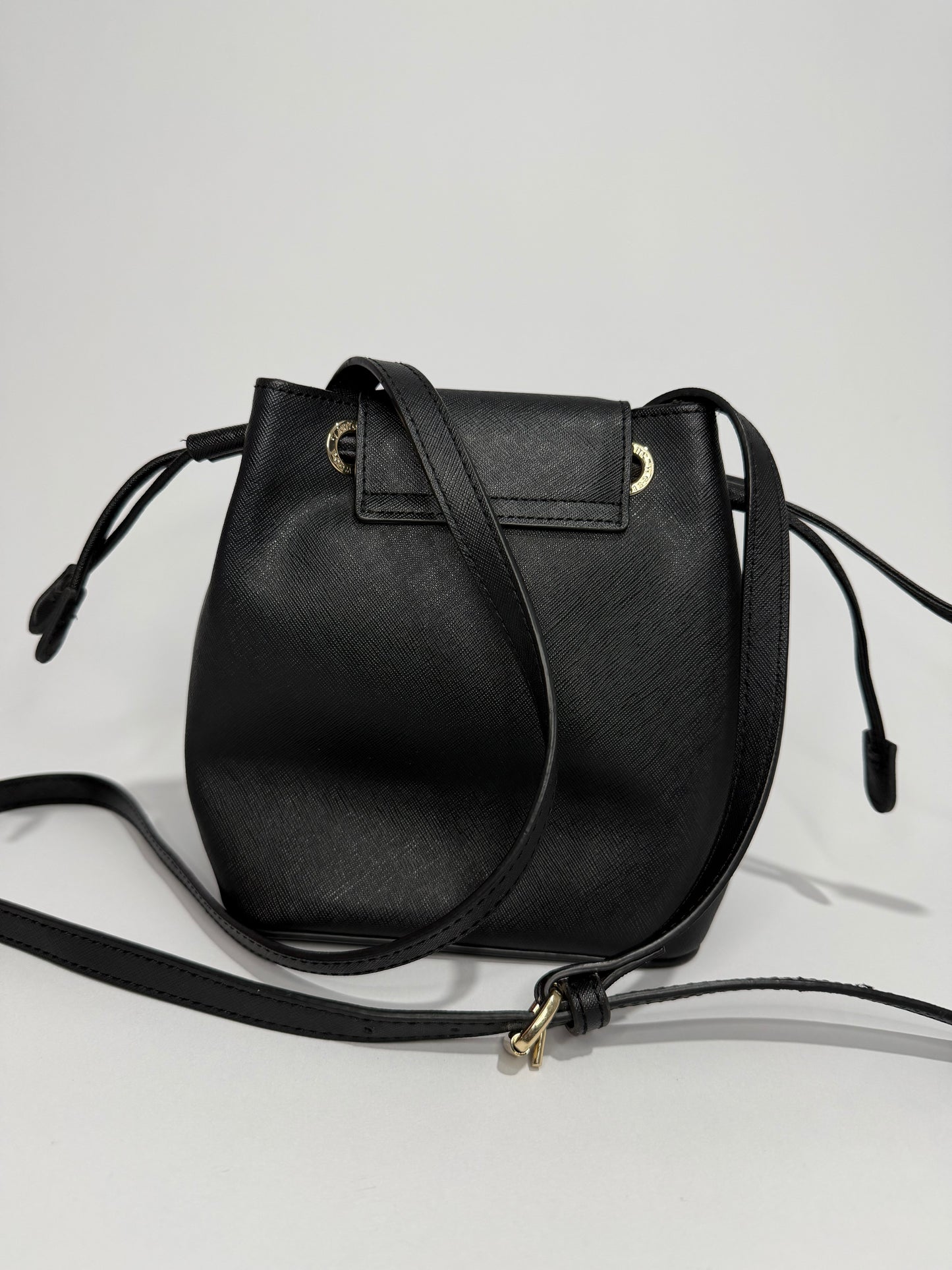 Vivienne Westwood Black Saffiano Leather Drawstring Crossbody Bag with Orb Lock