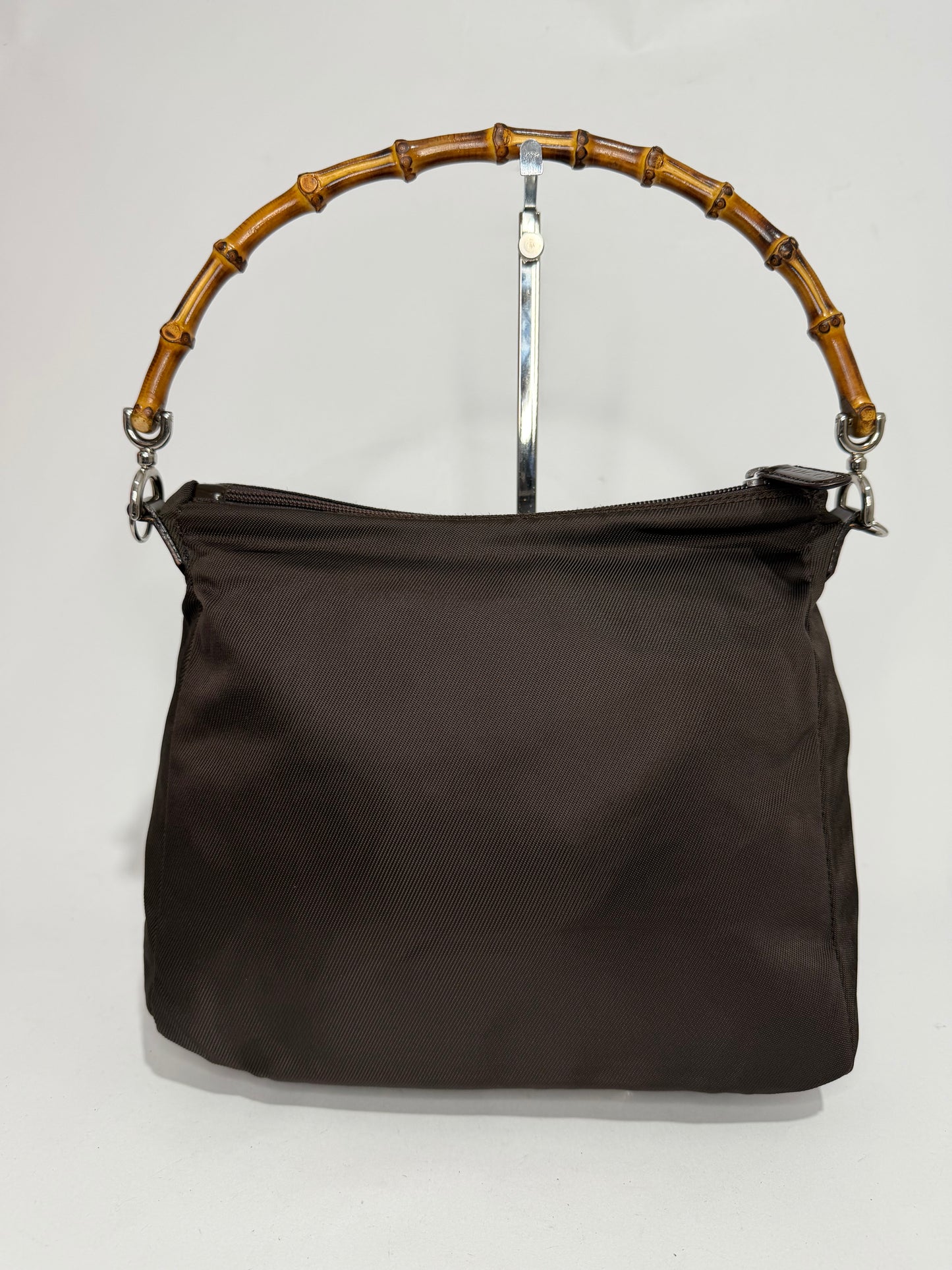 Gucci Brown Nylon and Leather Bamboo Shoulder Bag