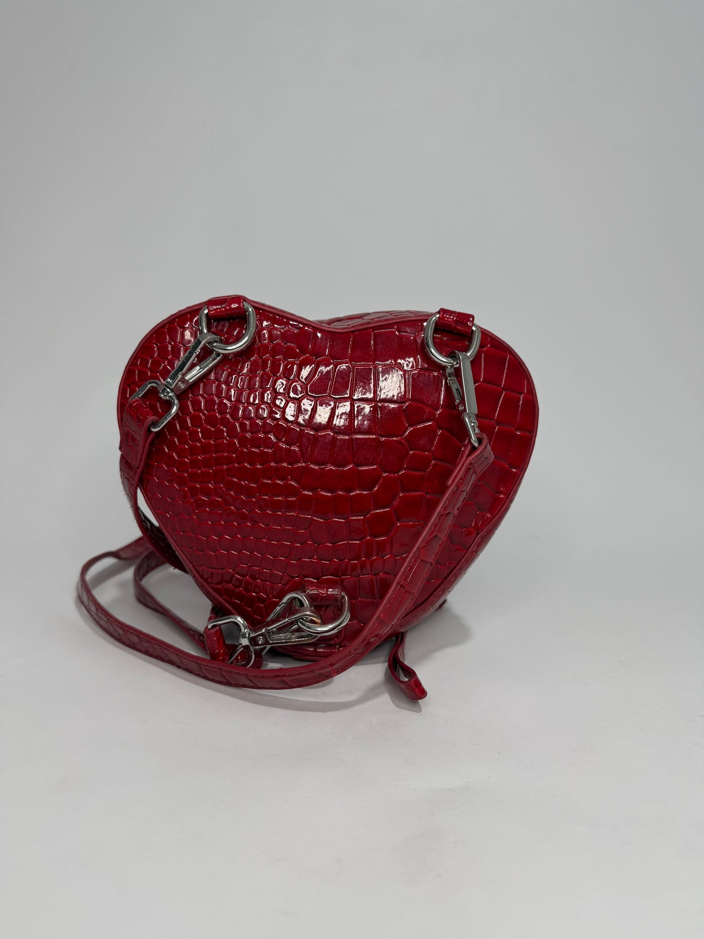 Vivienne Westwood Red Heart Crossbody Bag Croc-Embossed Vegan Leather Orb Logo