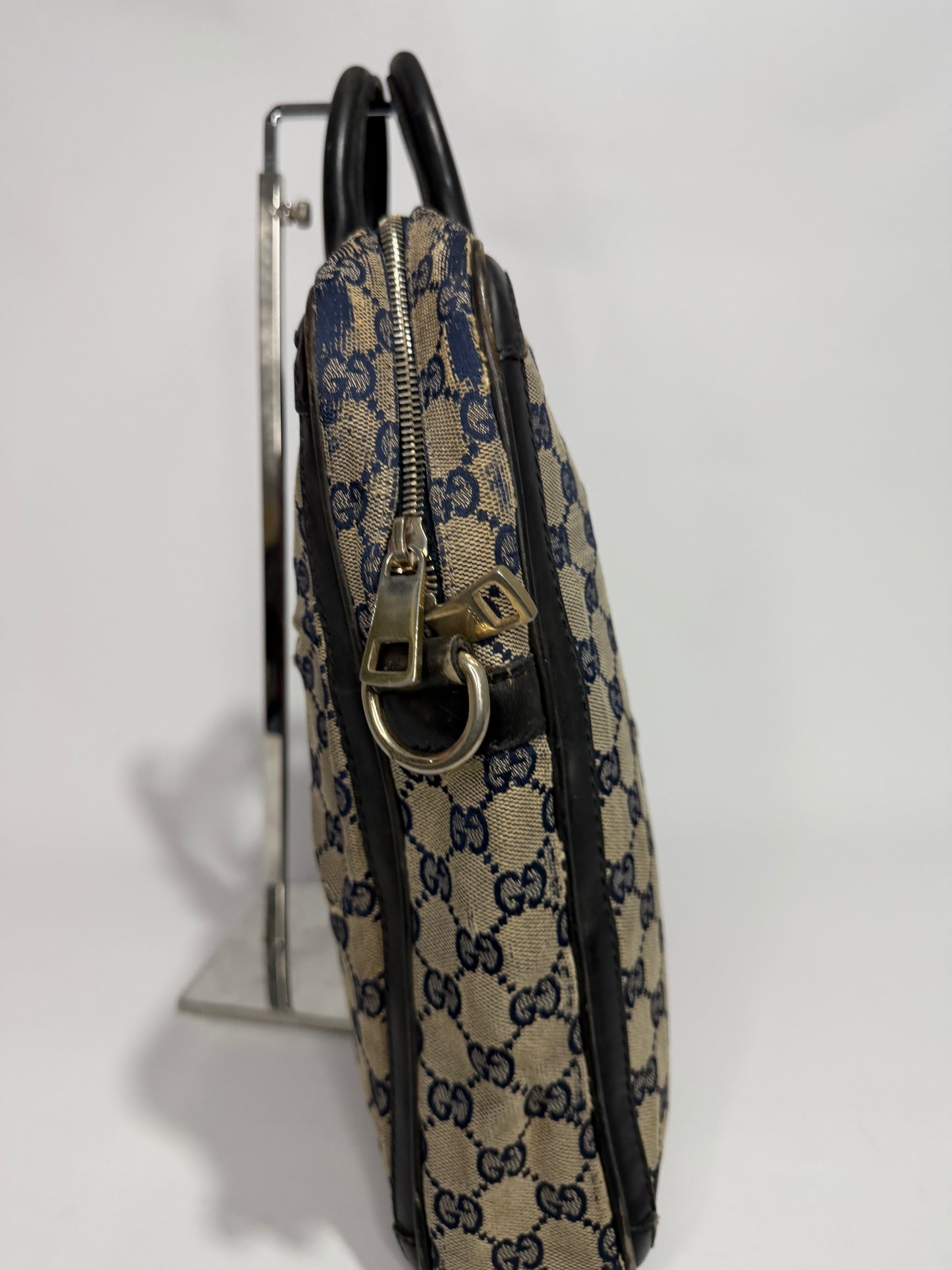 Gucci Beige/Navy GG Monogram Web Canvas and Leather Briefcase