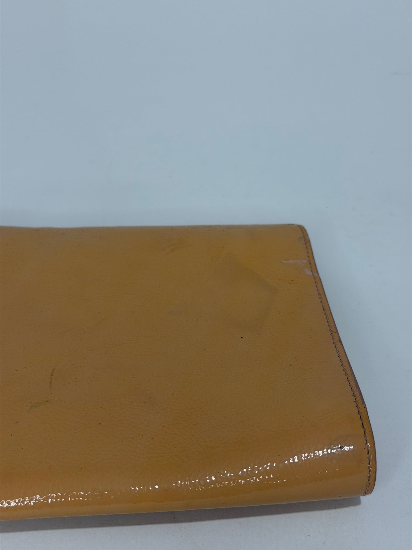YVES SAINT LAURENT Beige Patent Leather Belle De Jour Large Clutch Bag