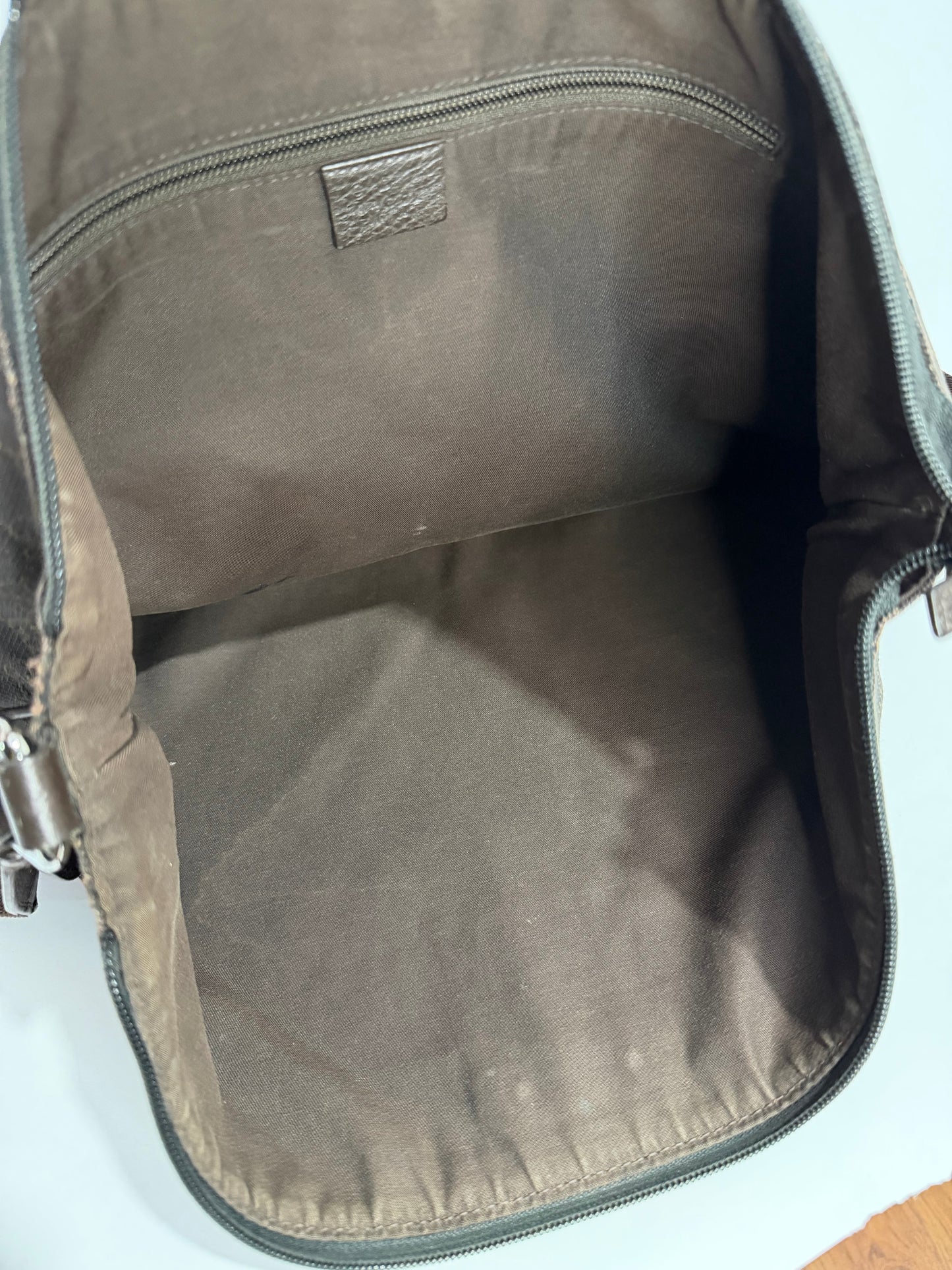 Gucci Dark Brown GG Denim Zip Messenger Bag