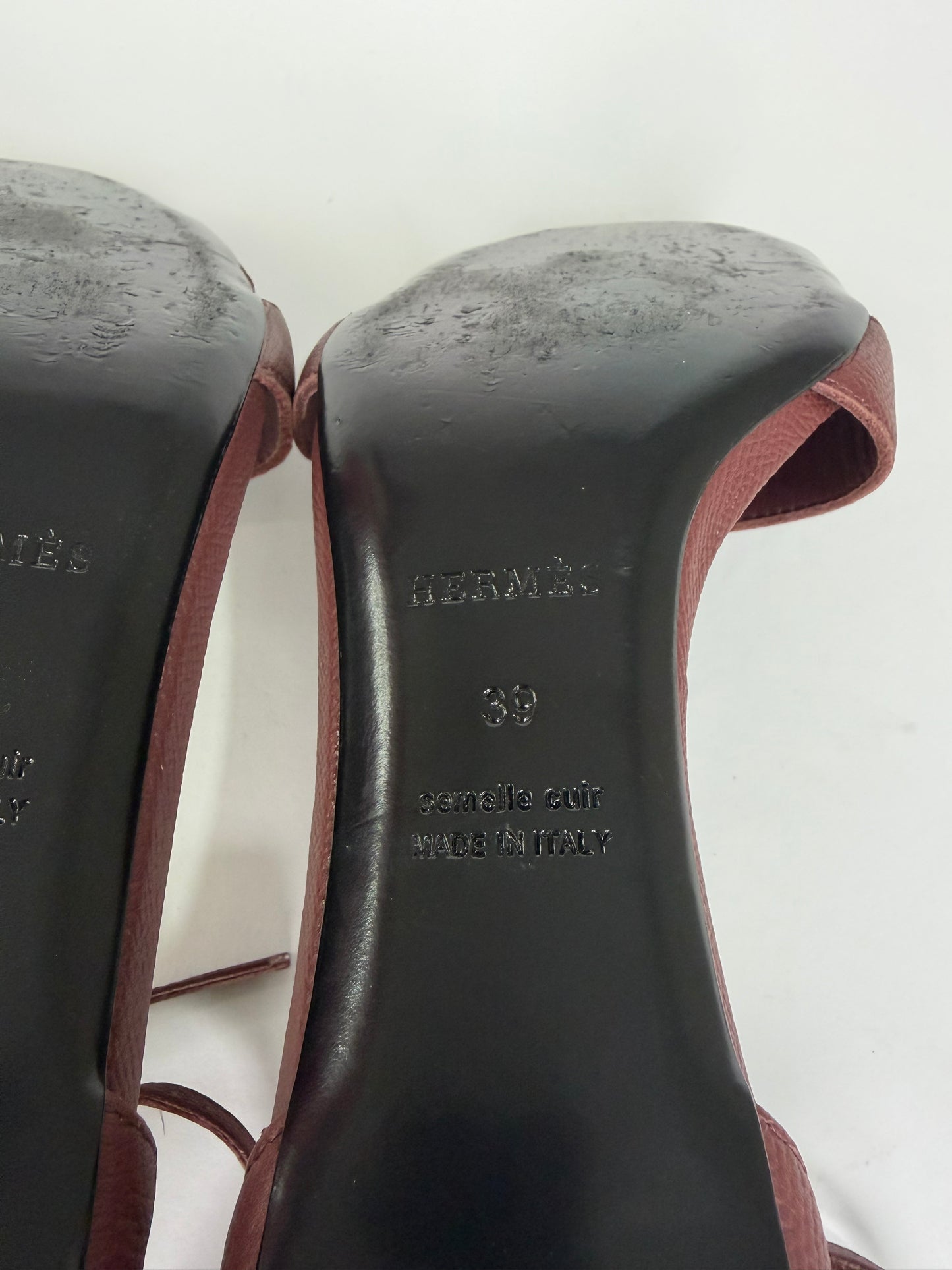 Hermes Burgundy Leather Night Ankle-Strap Sandals Size 39 EU/ 9 US/ 6 UK