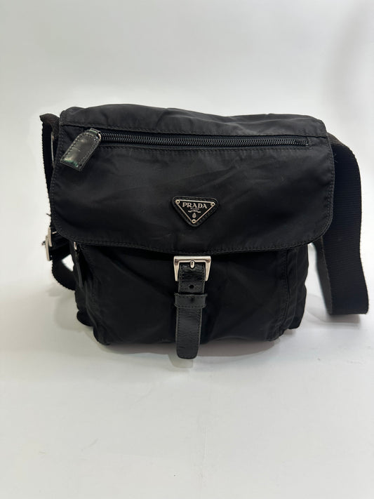 PRADA Unisex Tessuto Nylon Messenger Bag Black