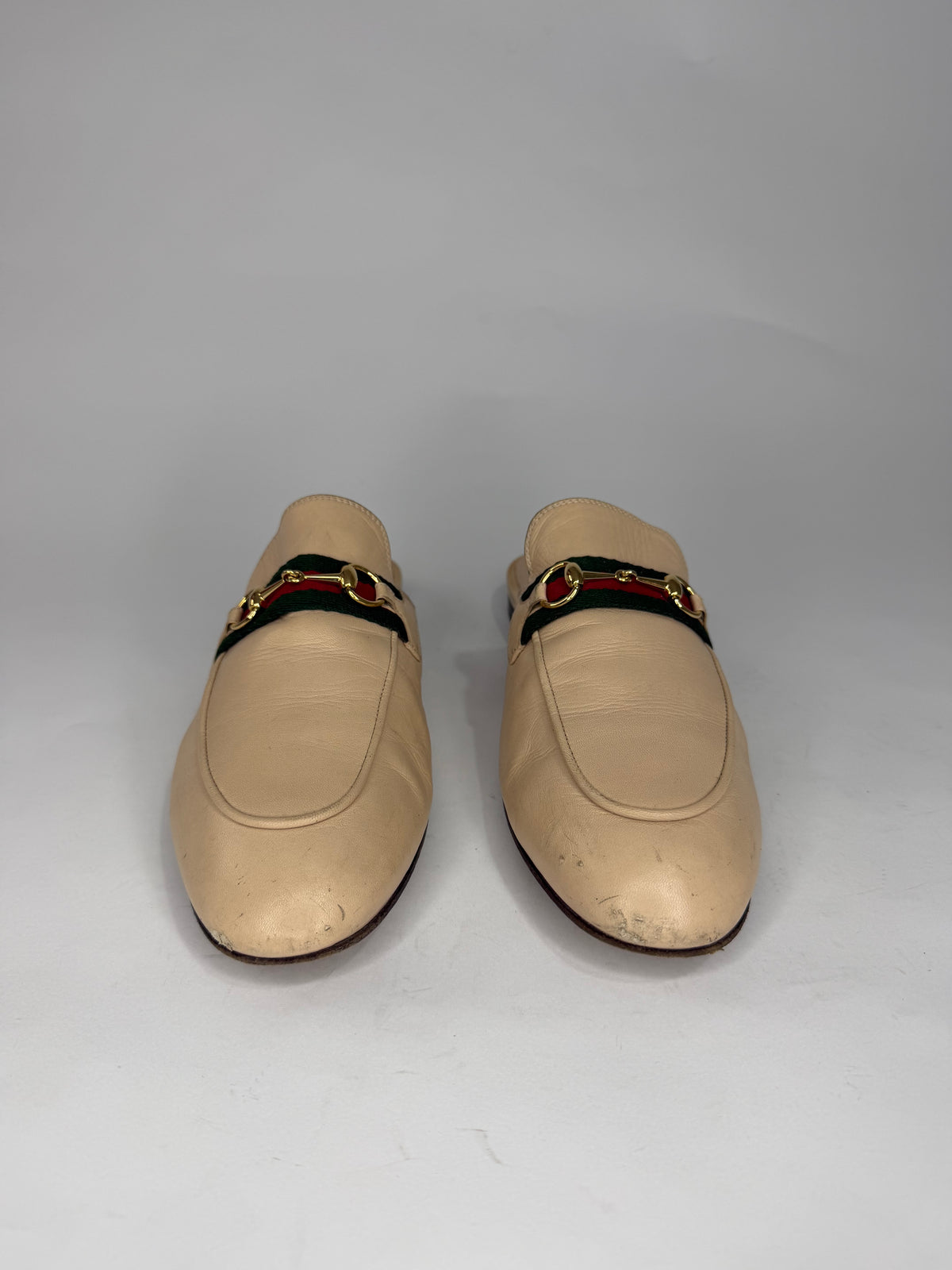 Gucci Beige Leather Princetown Horsebit Flat Mules Size 41 EU