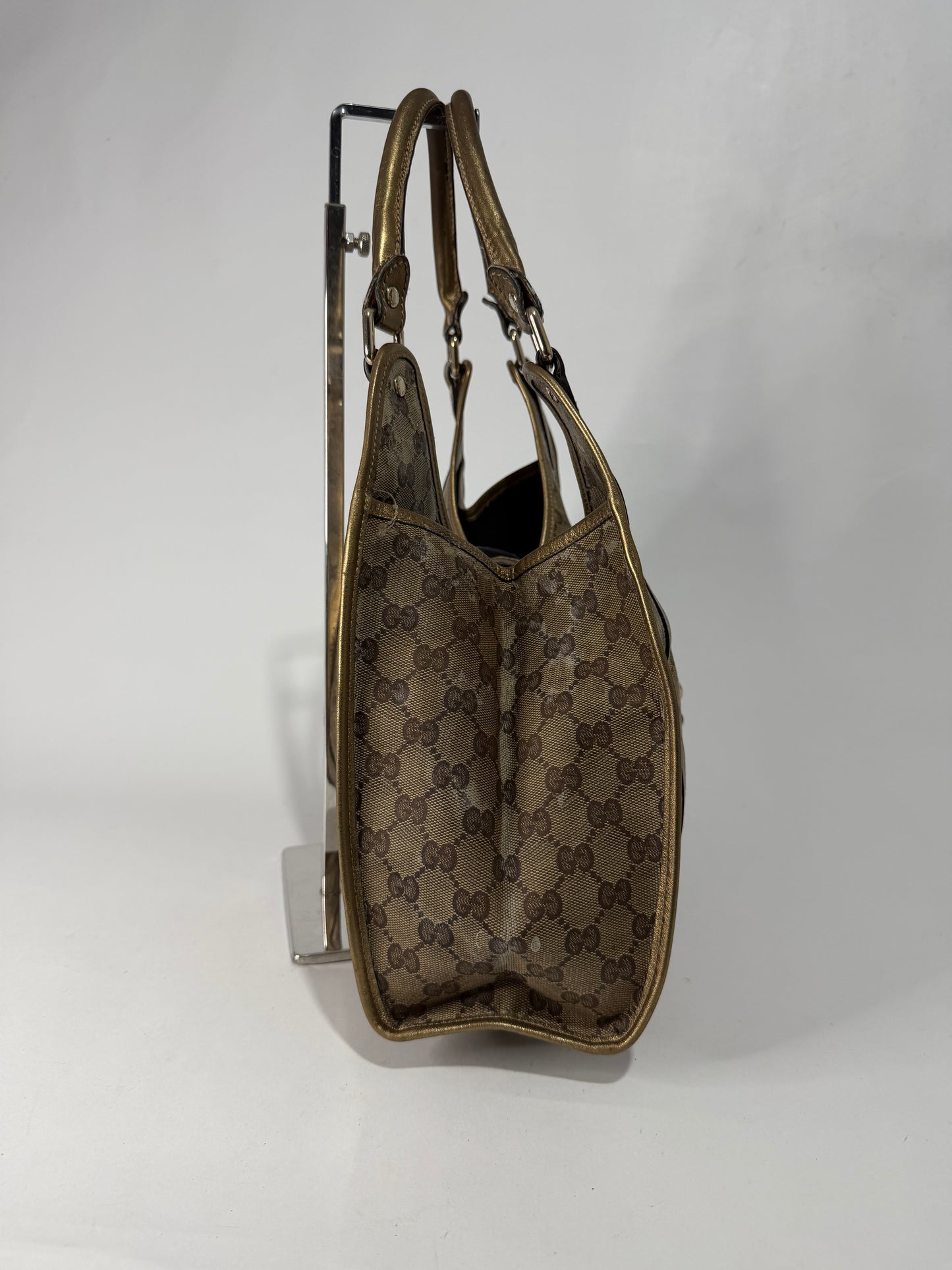 Gucci Gold/Beige GG Crystal Canvas and Leather Medium Joy Shoulder Bag