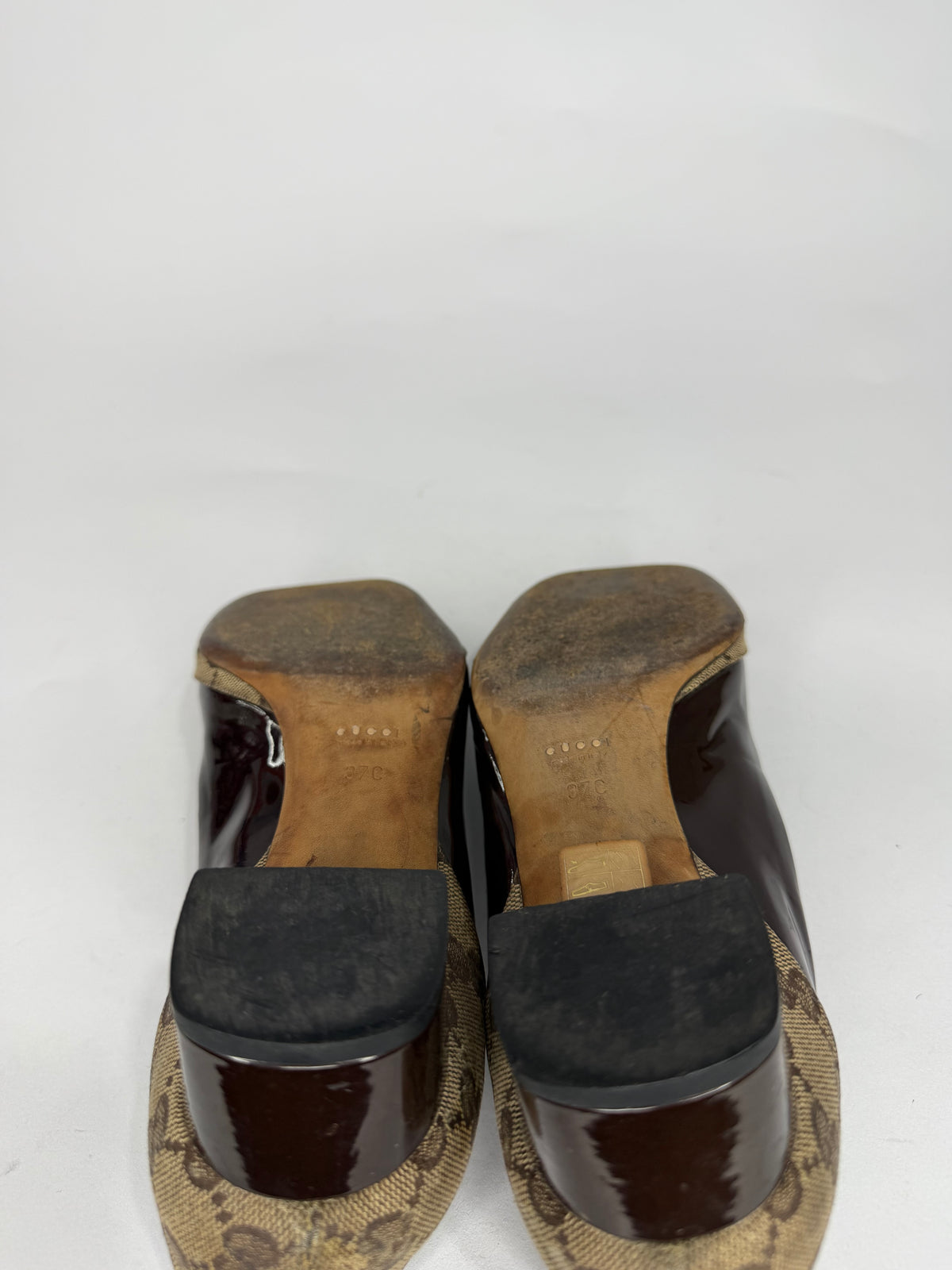 Gucci Brown GG Crystal Canvas and Leather Bamboo Horsebit Block Heel Pumps Size 37 EU/ 7 US / 4 UK