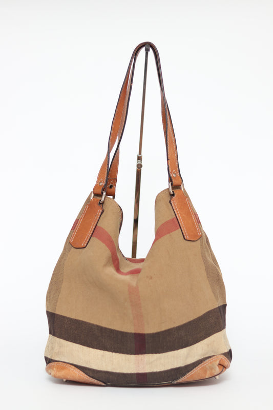 BURBERRY
House Check Canvas Brown Leather Medium Maidstone Tote Bag