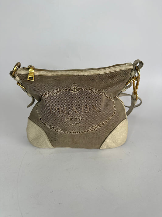 PRADA
Jacquard Logo Small Flat Messenger Bag White