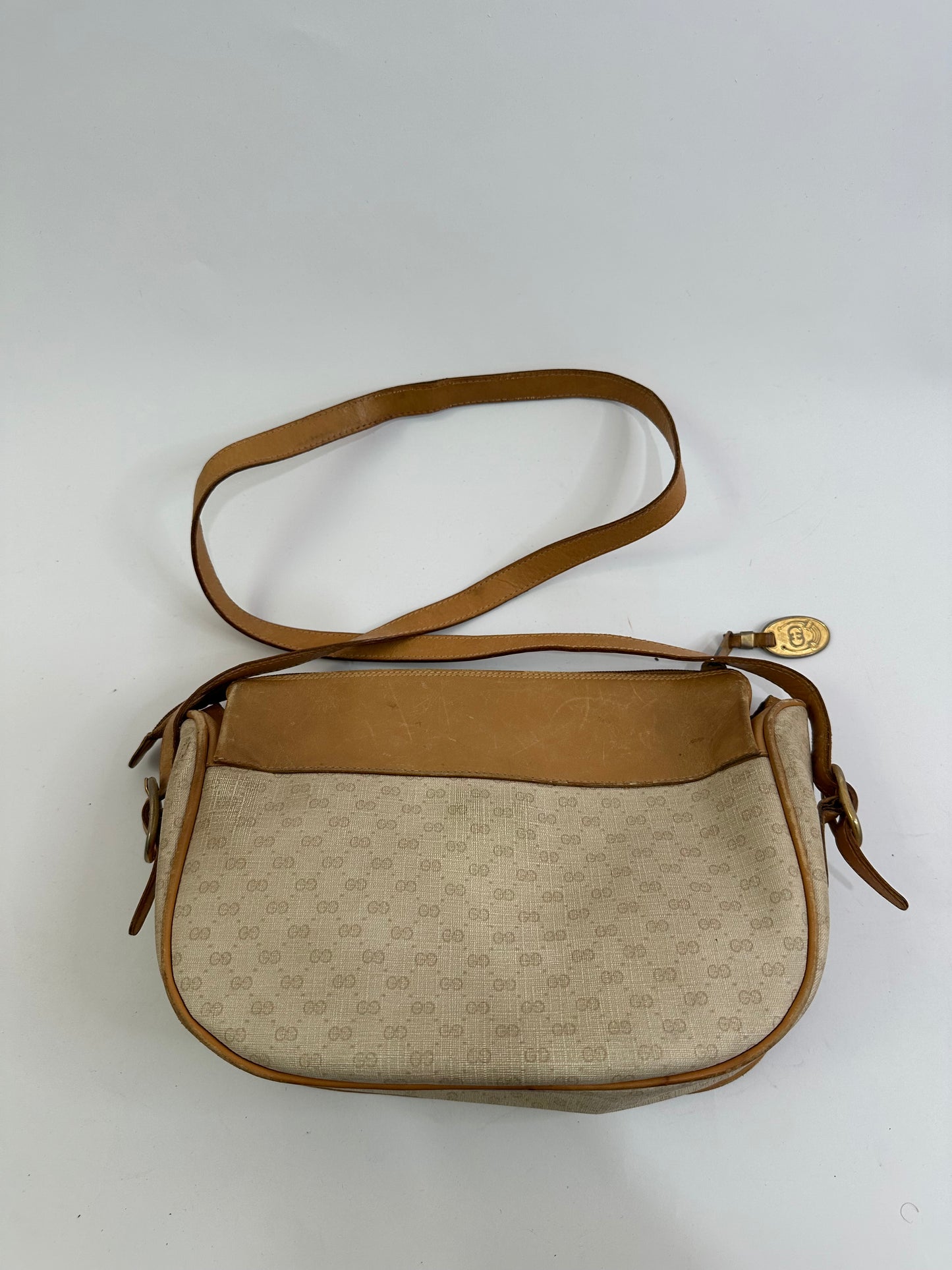 GUCCI Vintage Beige Coated Canvas/ Leather Crossbody