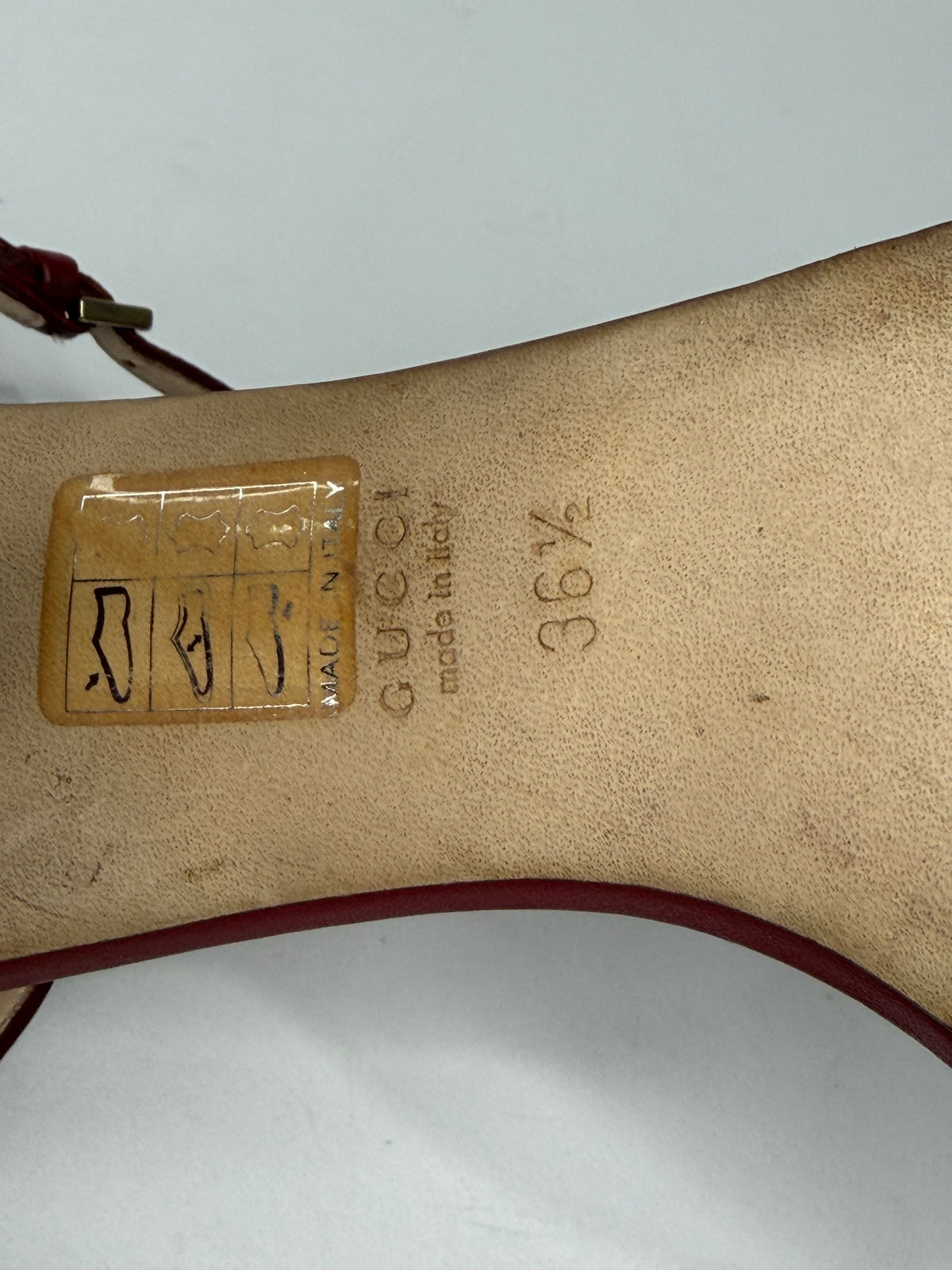 Gucci Red Leather Horsebit Open Toe Block Heel Ankle Strap Sandals Size 36.5 EU