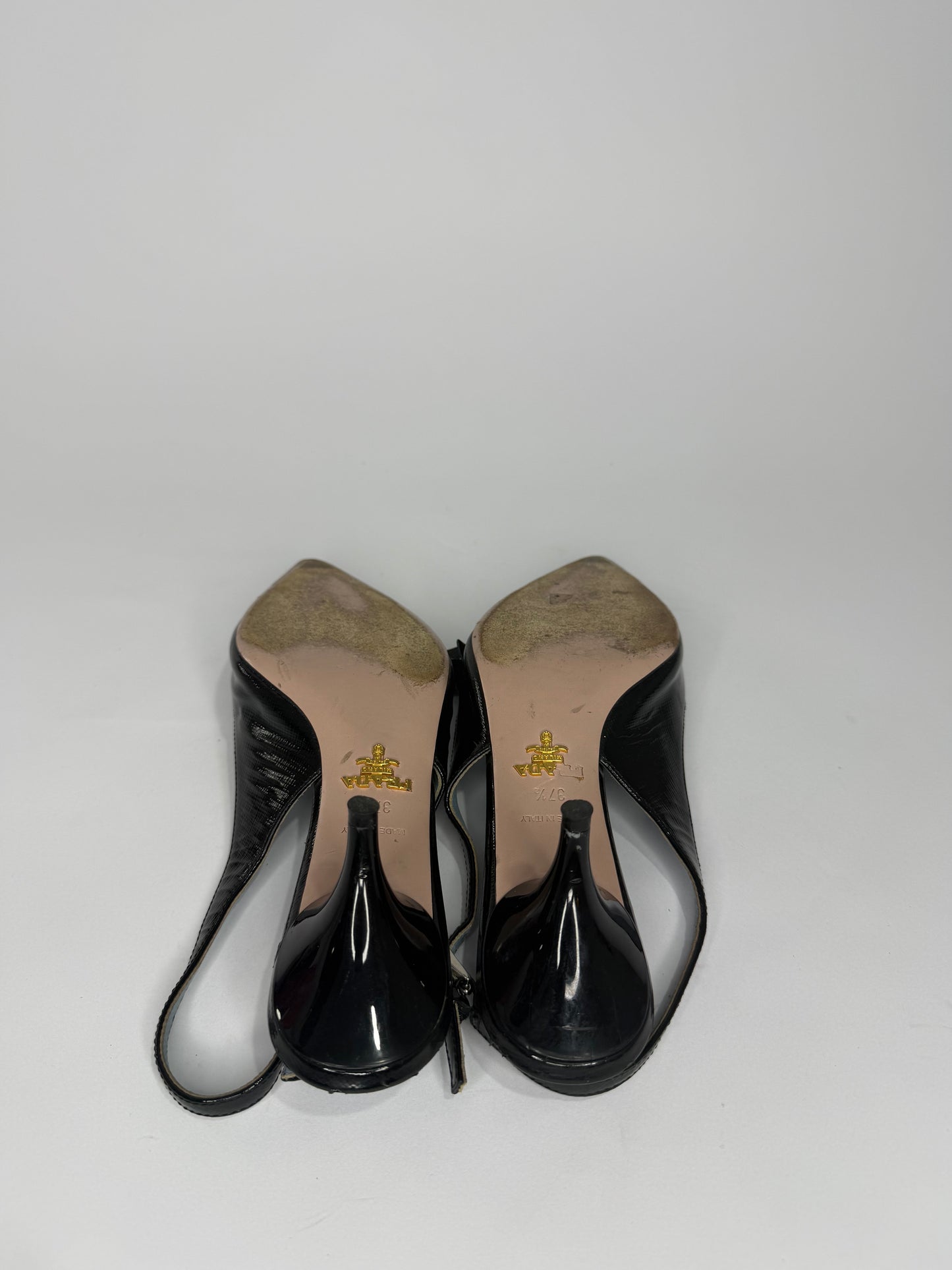 Prada Black Leather Bow Slingback Sandals Size 37.5 EU/ 7.5 US / 4.5 UK