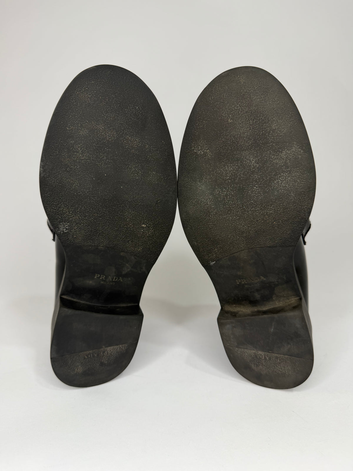 PRADA Vernice Metal Triangle Logo 50mm Loafers Size 38 EU/8 US/ 5 UK