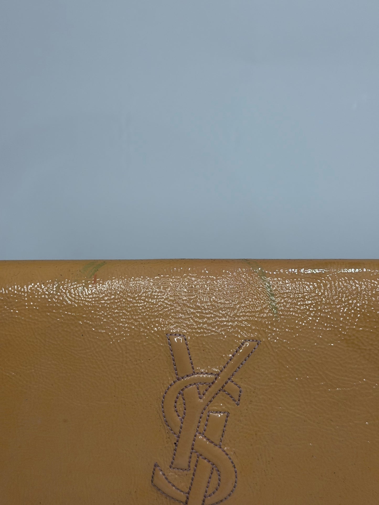 YVES SAINT LAURENT Beige Patent Leather Belle De Jour Large Clutch Bag