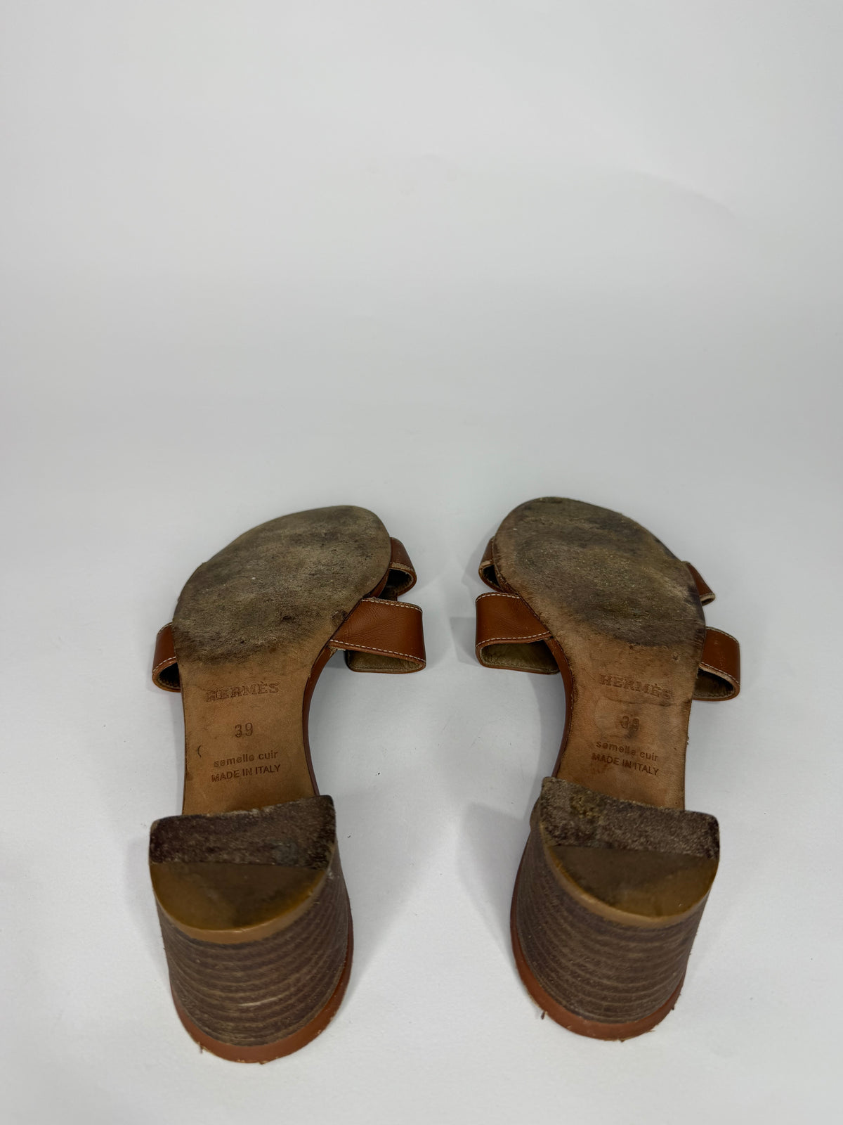 Hermes Brown Leather Oasis Slide Sandals Size 39 EU/ 9 US/ 6 UK