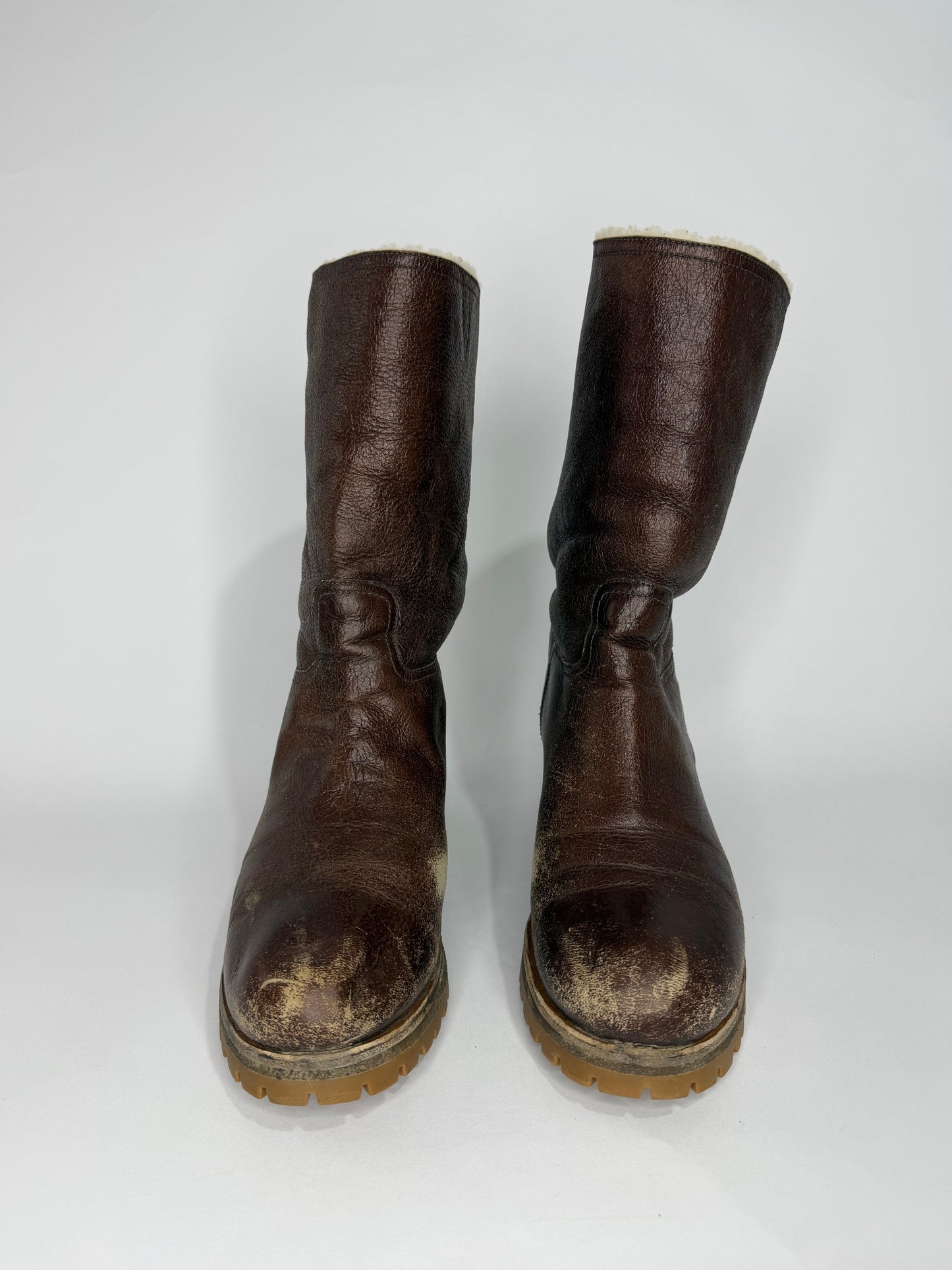 Vintage Prada Brown Leather Buckle Detail Mid Calf Length Boots Size 40 EU/ 10 US / 7 UK
