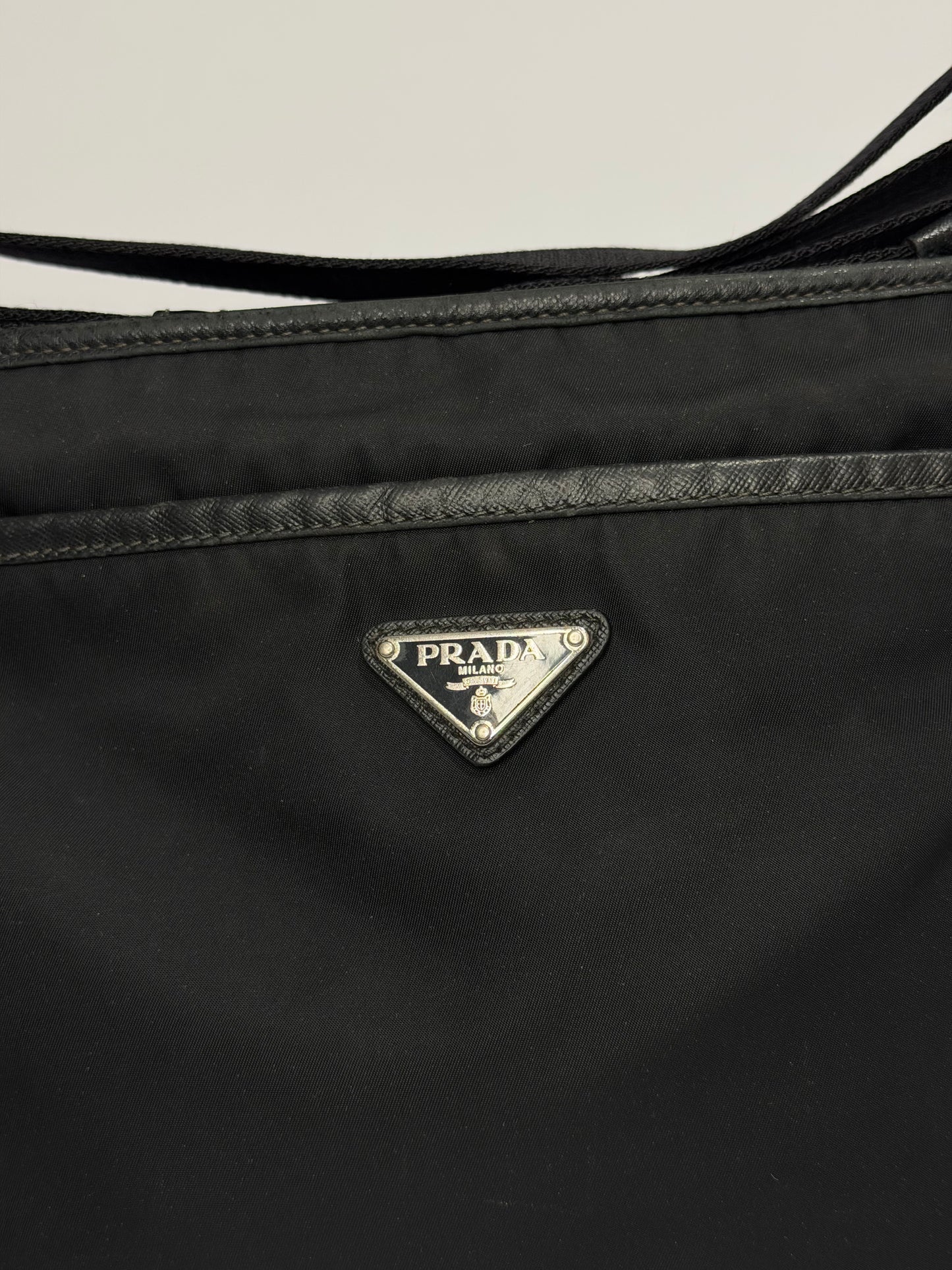 PRADA Tessuto Nylon Flat Messenger Bag Black