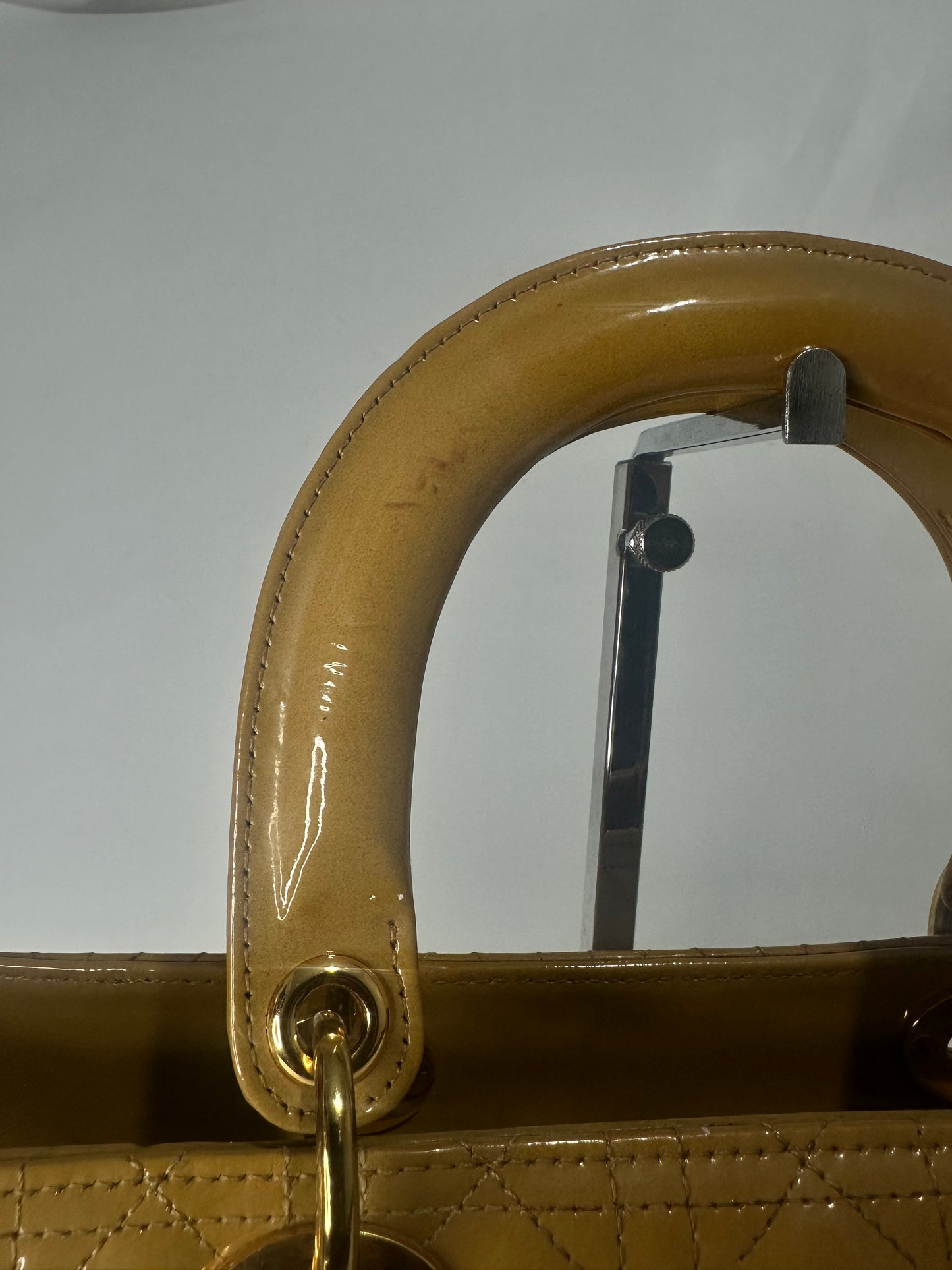 Dior Mustard Yellow Cannage Patent Leather Large Lady Dior Tote