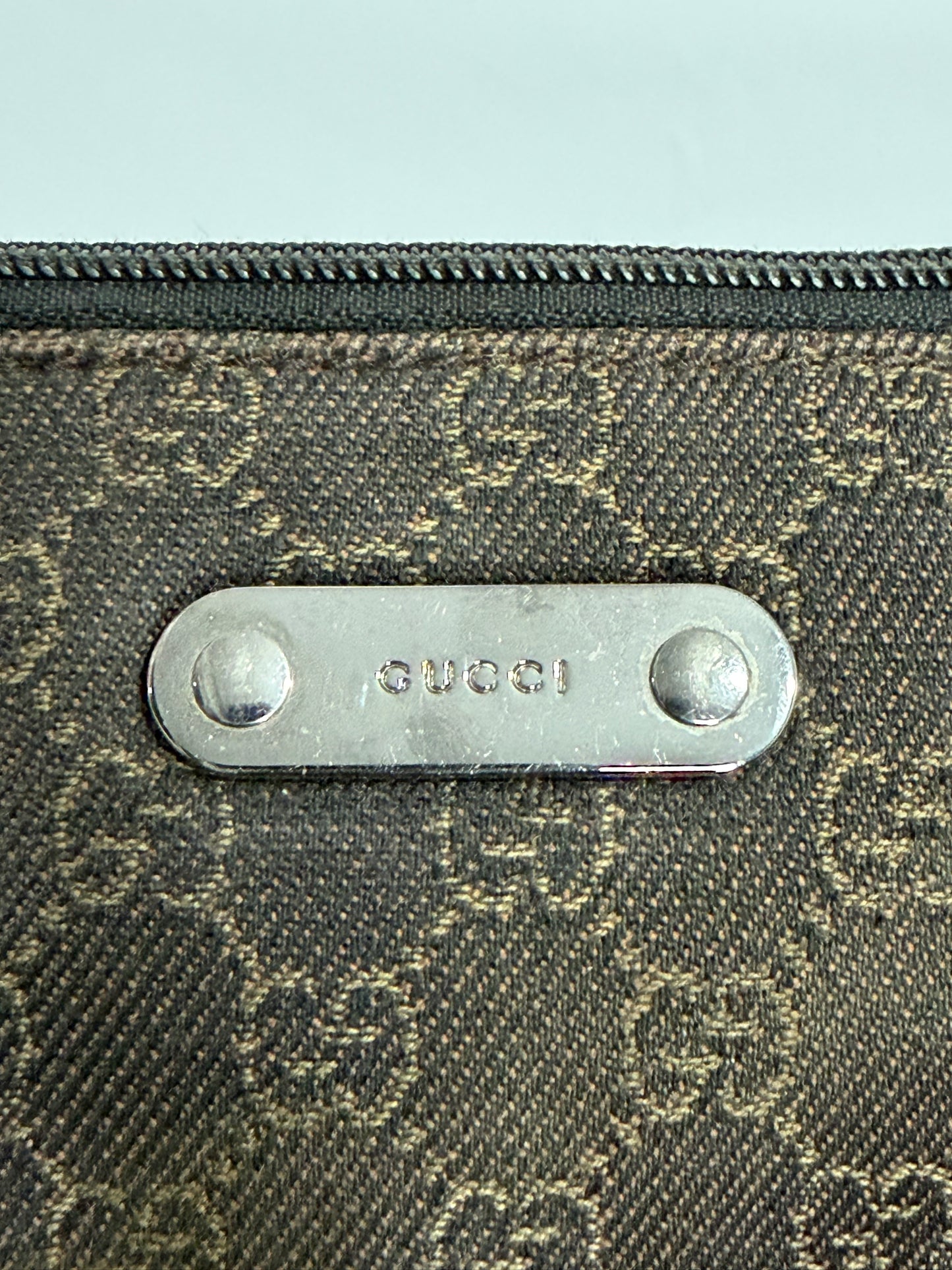 Gucci Dark Brown GG Denim Zip Messenger Bag