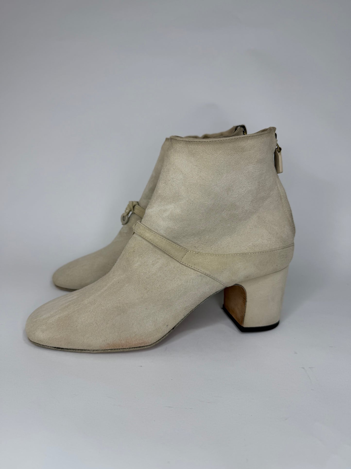 Loro Piana Maxi Charms Grey Suede Ankle Length Boots Size 38 EU/ 8 US / 5 UK