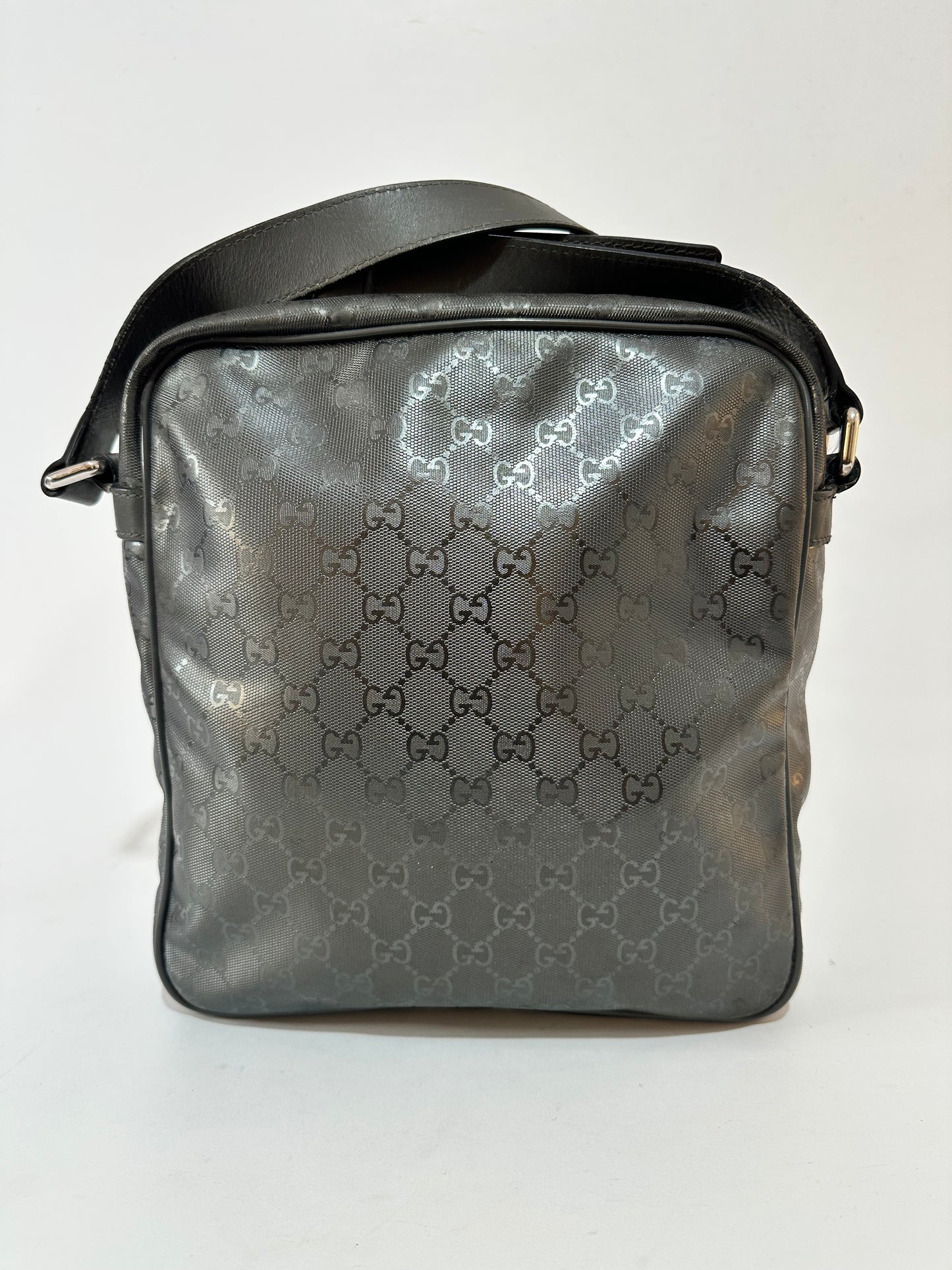 Gucci Silver Metallic GG Imprime Coated Canvas Messenger Bag