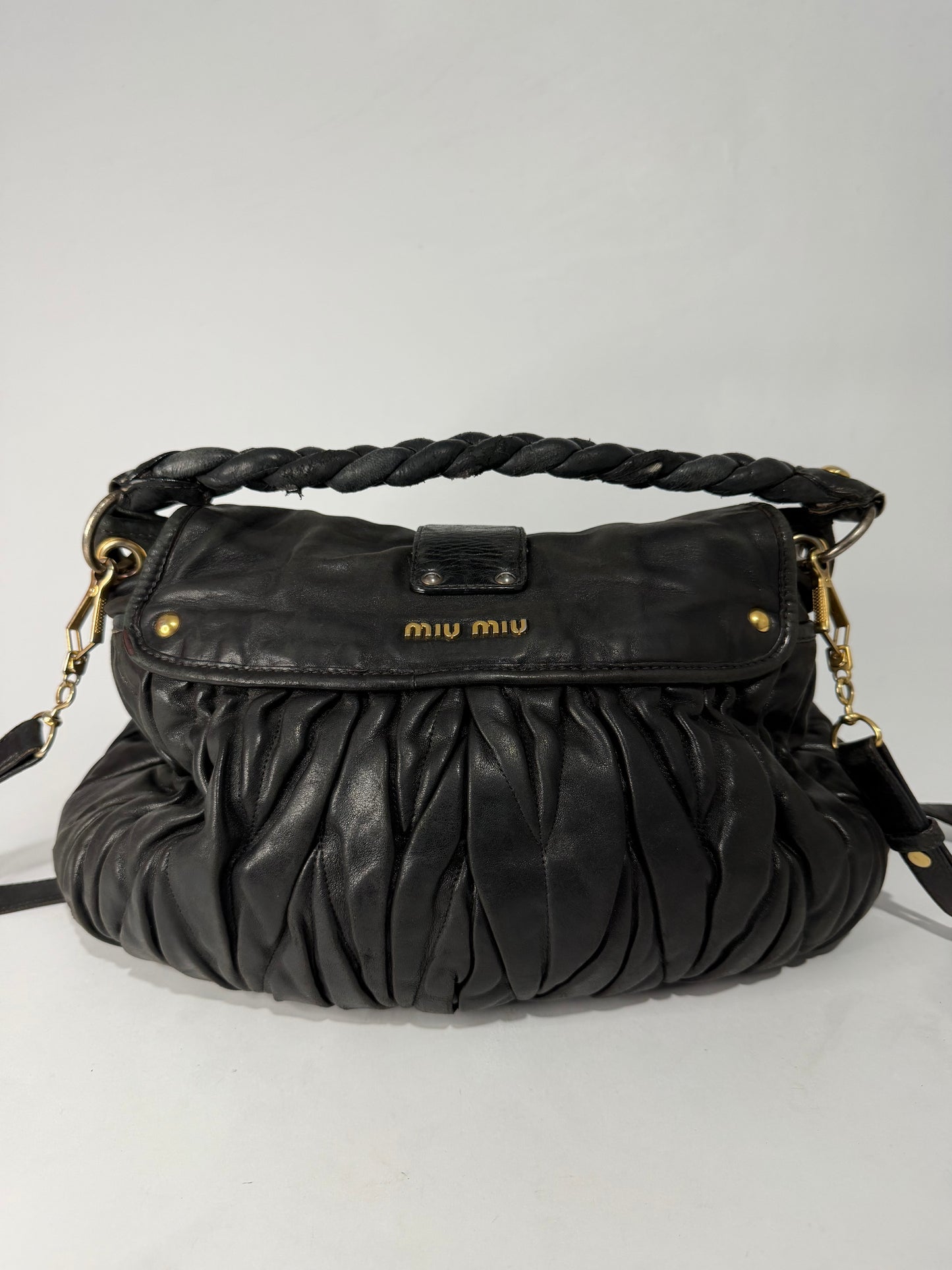 Miu Miu Black Coffer Matelasse Leather Hobo